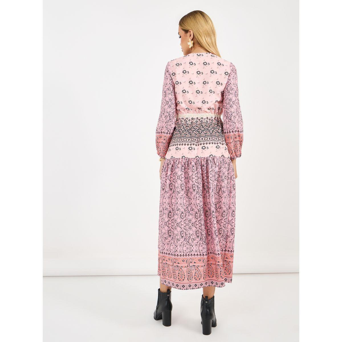 فستان ميدي بطبعة زهور بيزلي وحافة واسعة-women-clothing-dresses-image-6