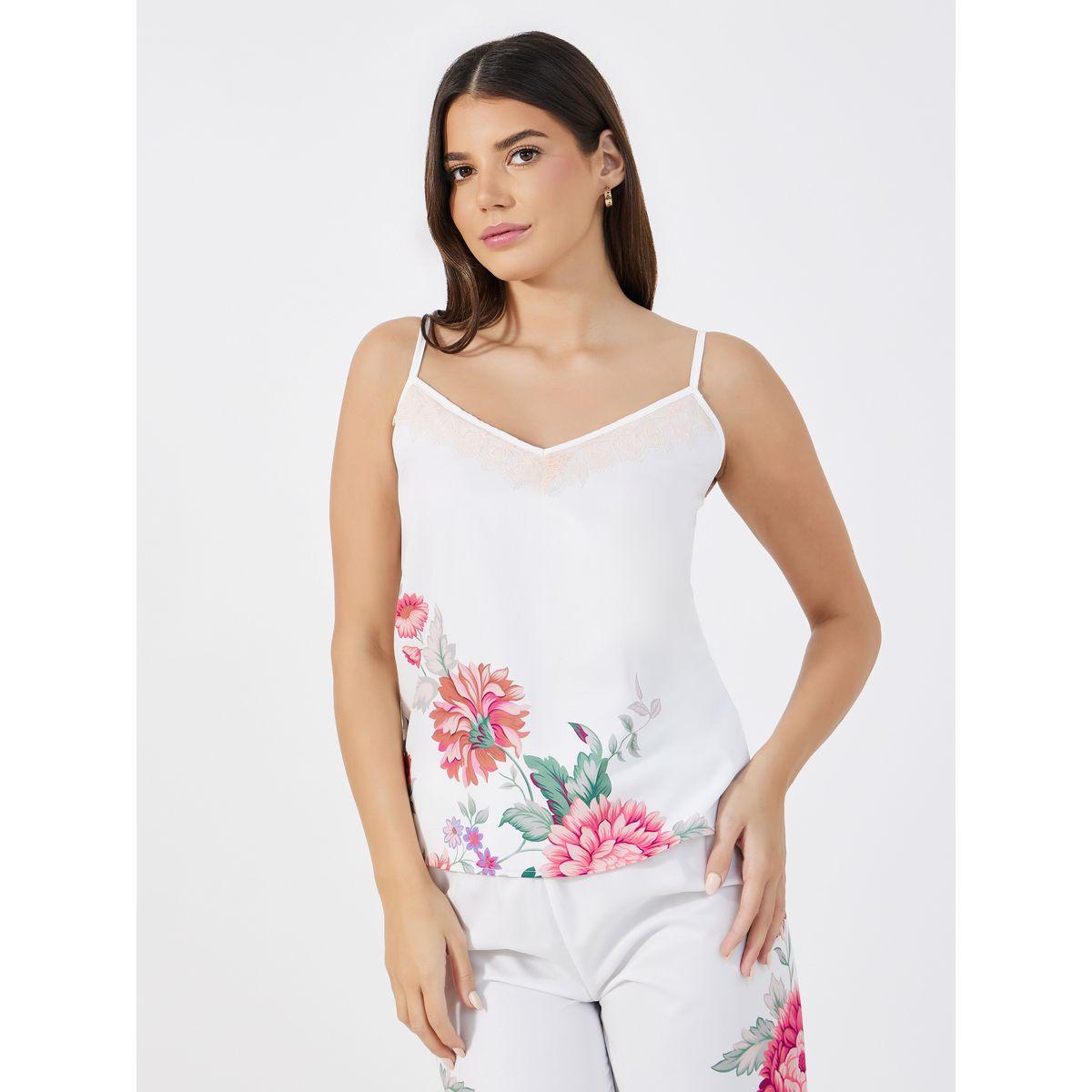 Styli Unwind Floral Print Lace Inset Strappy Cami Top & Pants Pyjama Set-women-clothing-nightwear-pyjamas-longsets-image-3