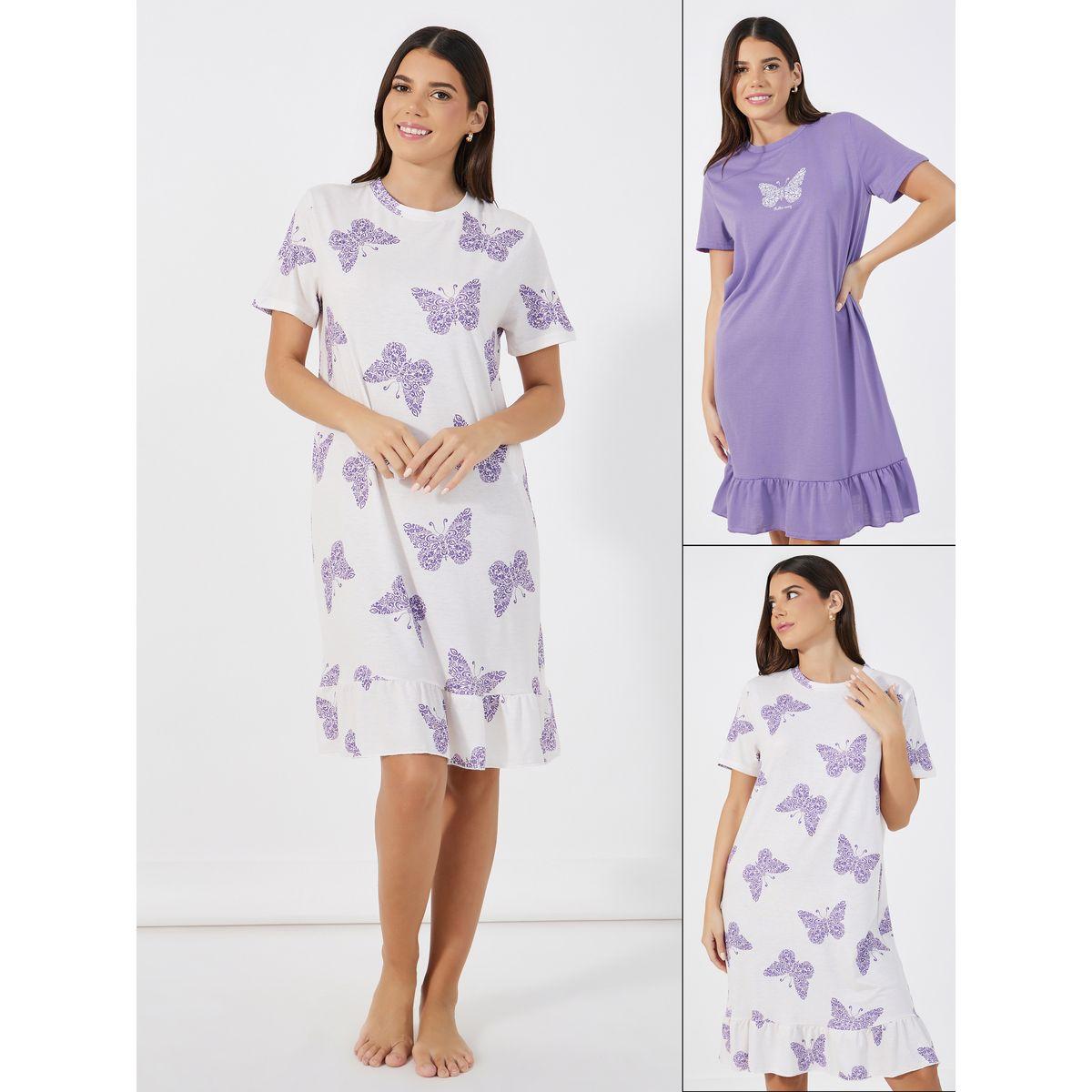 Styli Unwind Pack Of 2 -Butterfly Print Ruffle Hem Sleep T-Shirt Dress-women-clothing-nightwear-nighties-image-1