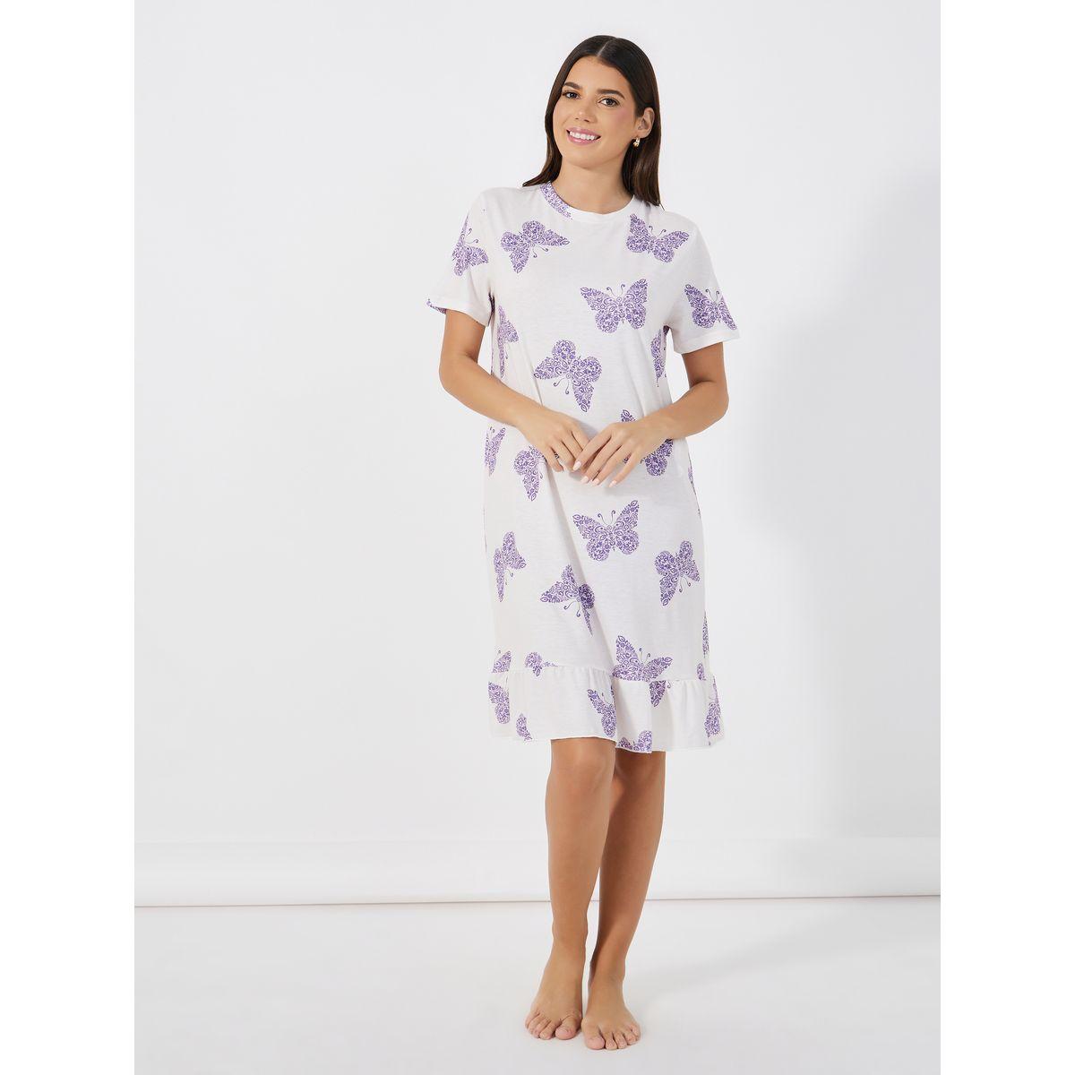 Styli Unwind Pack Of 2 -Butterfly Print Ruffle Hem Sleep T-Shirt Dress-women-clothing-nightwear-nighties-image-3