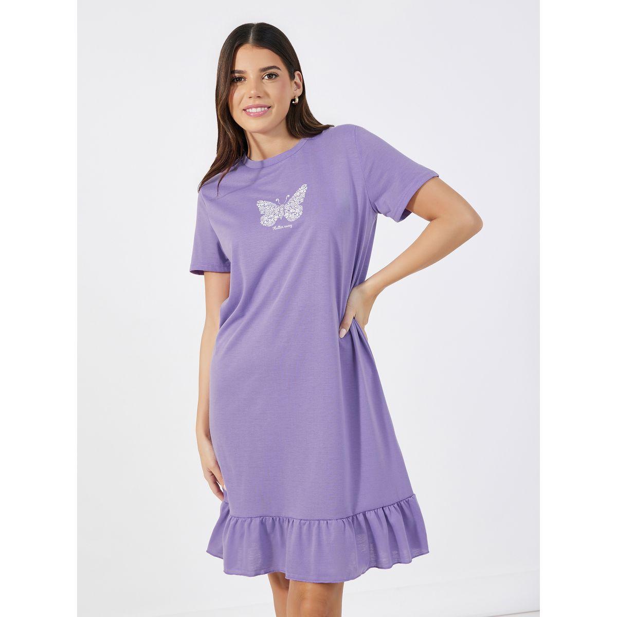 Styli Unwind Pack Of 2 -Butterfly Print Ruffle Hem Sleep T-Shirt Dress-women-clothing-nightwear-nighties-image-7