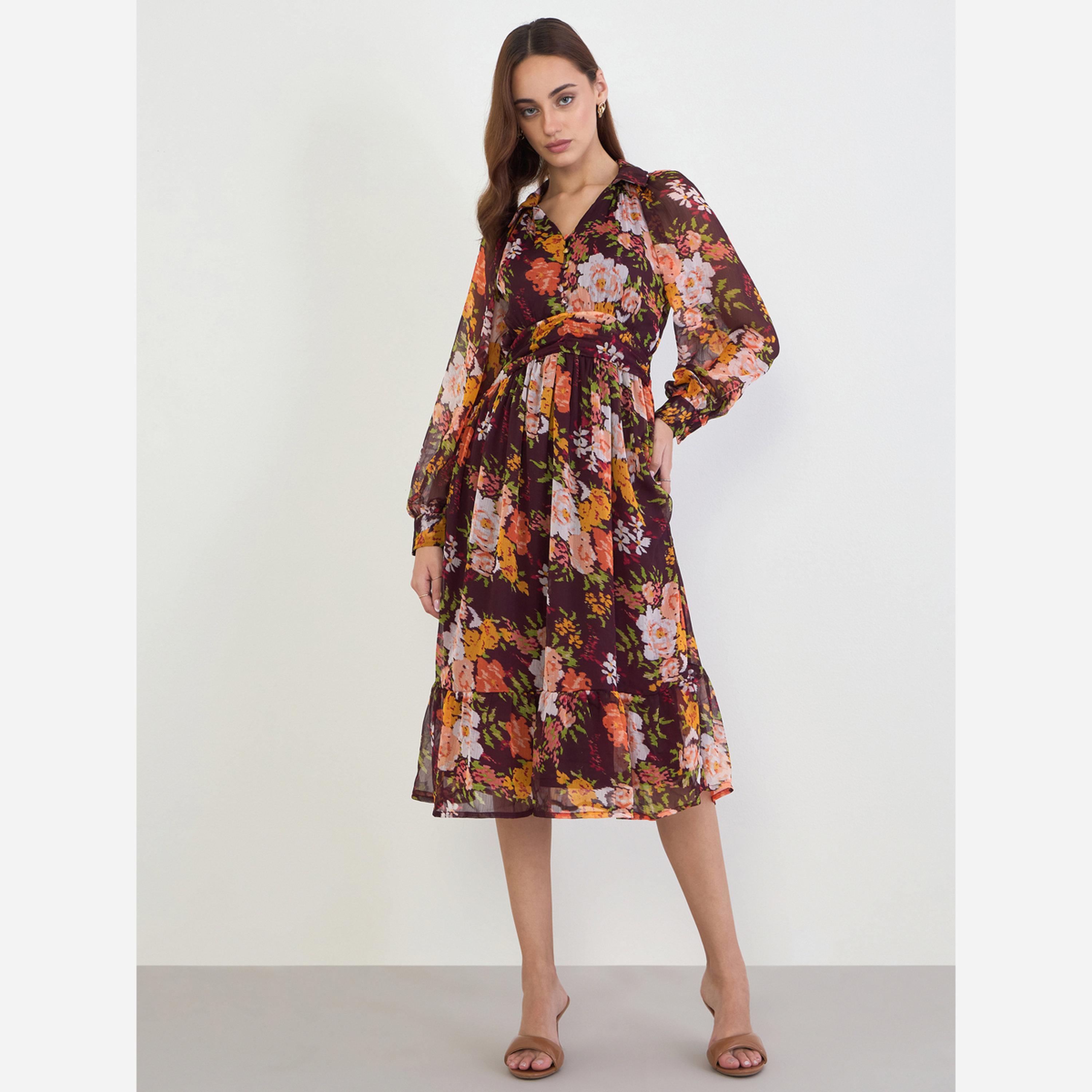 Styli Floral Print Balloon Sleeve A-Line Maxi Dress-women-clothing-dresses-image-2