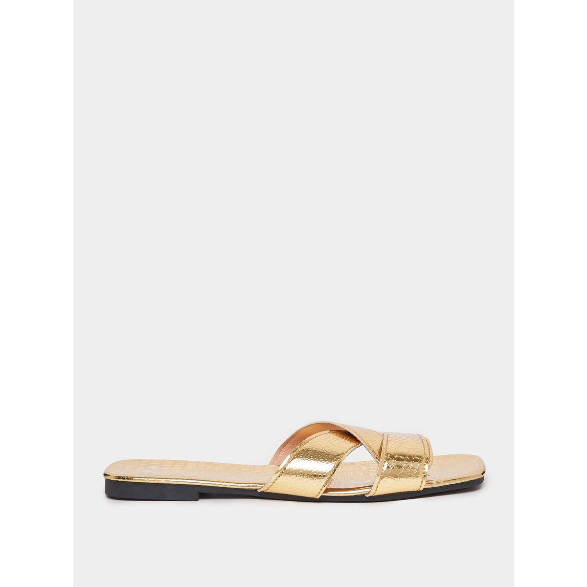 Styli Metallic Cross Strap Flat Sandals-women-shoes-sandals-flats-image-2