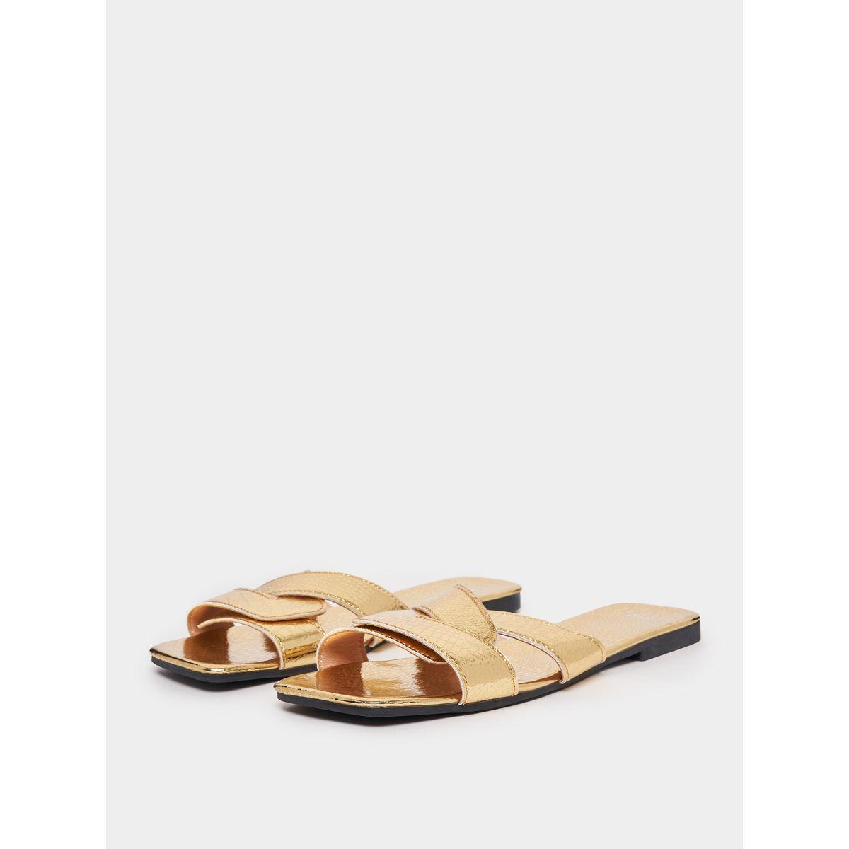Styli Metallic Cross Strap Flat Sandals-women-shoes-sandals-flats-image-3