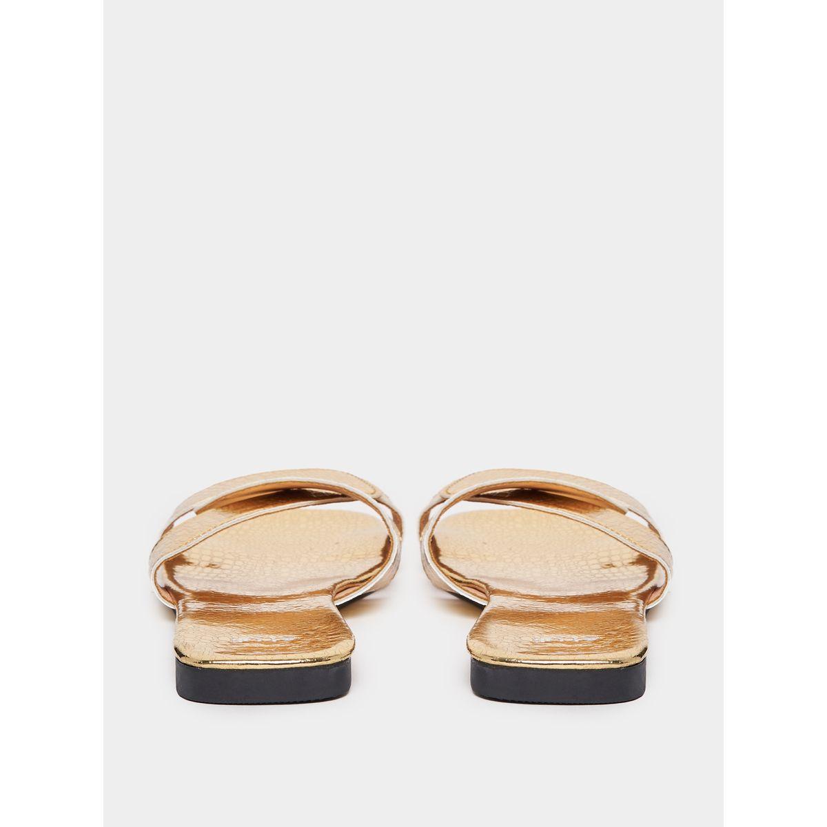 Styli Metallic Cross Strap Flat Sandals-women-shoes-sandals-flats-image-4