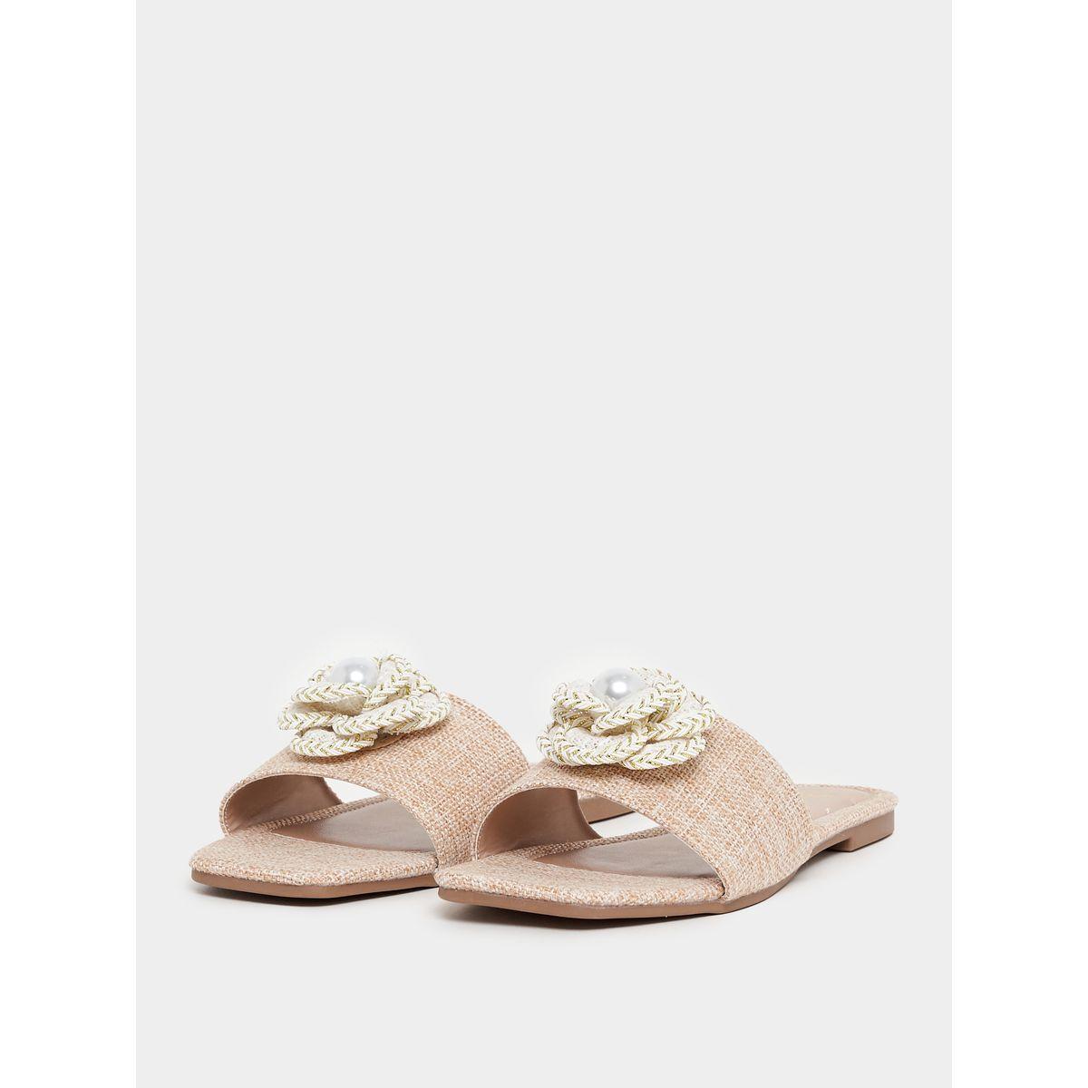 Styli Pearl Flower Applique Accent Flat Sandals-women-shoes-sandals-flats-image-3