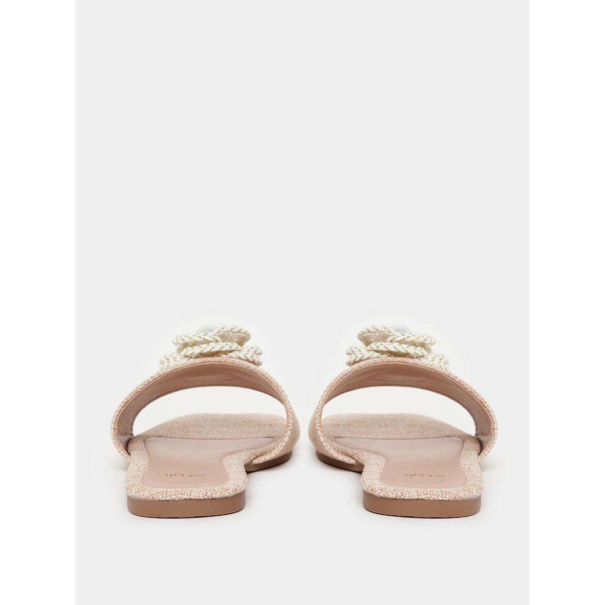Styli Pearl Flower Applique Accent Flat Sandals-women-shoes-sandals-flats-image-4