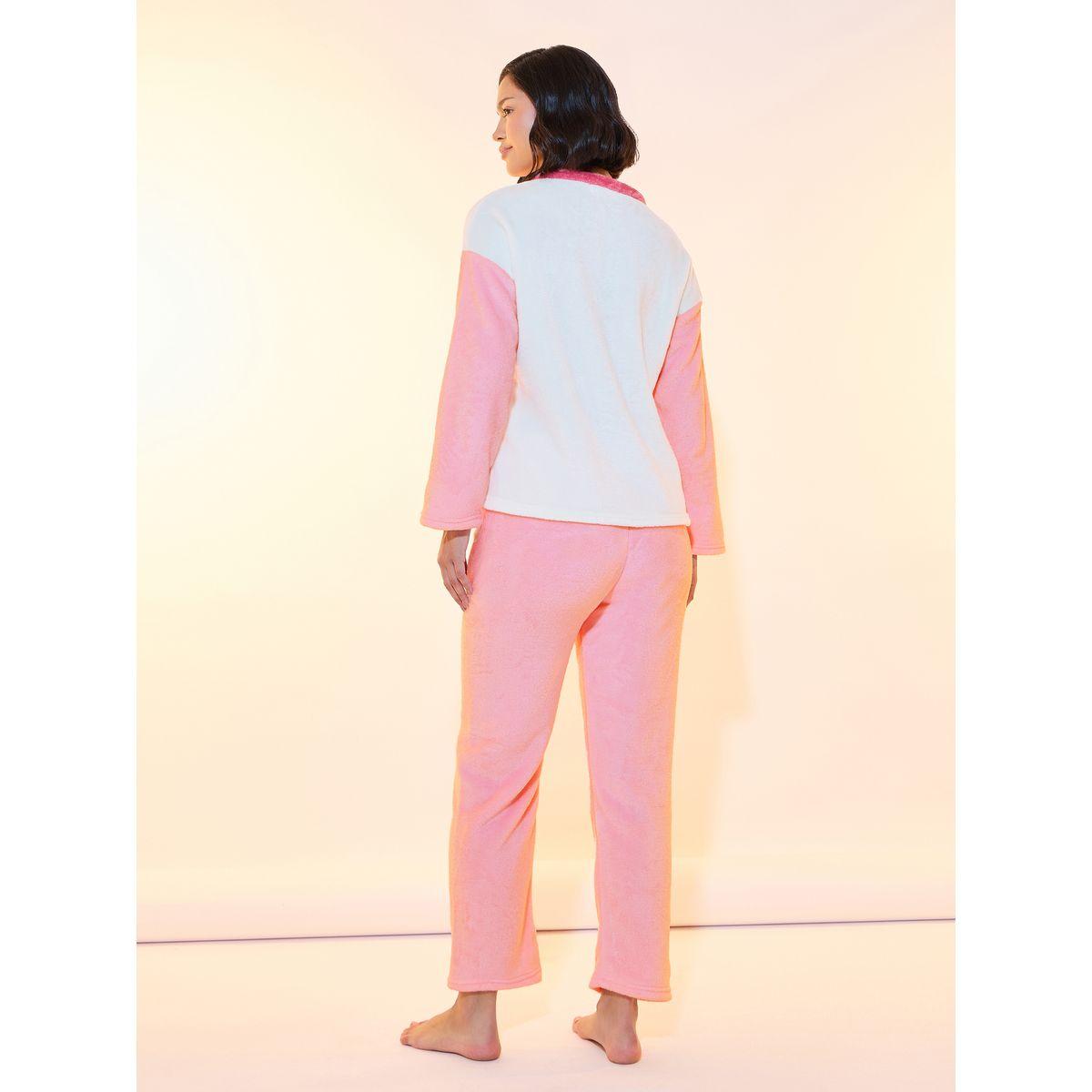 Styli Contrast Long Sleeve Teddy Look T-Shirt & Pajama Set-women-clothing-nightwear-pyjamas-longsets-image-4