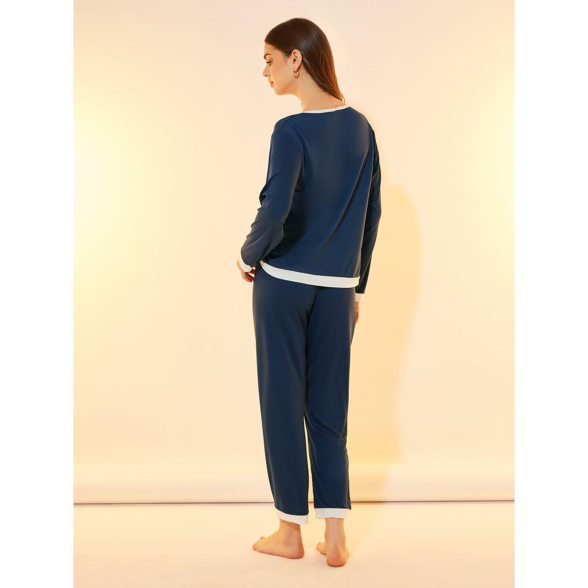 Styli Solid Long Sleeve Knitted T-Shirt & Pyjama Set-women-clothing-nightwear-pyjamas-longsets-image-5