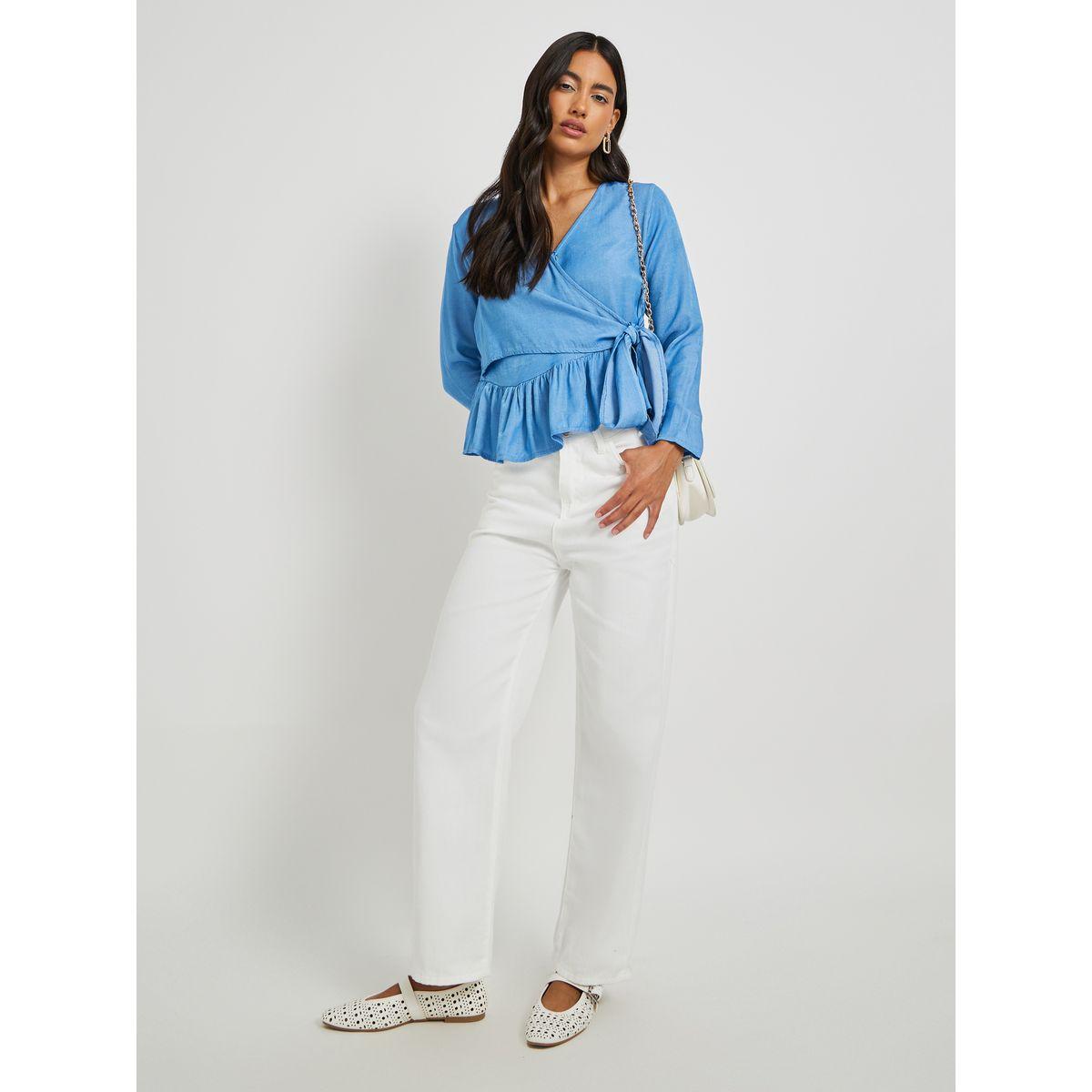 جينز سادة بقصة مستقيمة وخصر متوسط-women-clothing-bottoms-jeans-image-1