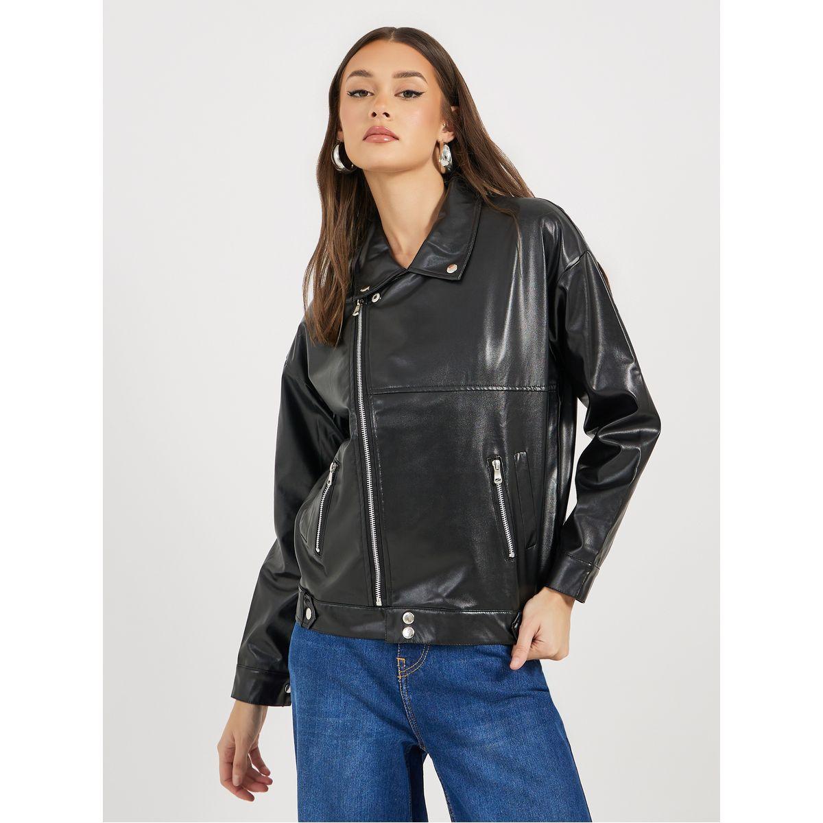 Styli Regular Fit Regular Length Biker Jacket-women-winterwear-coatsandjackets-jackets-image-1