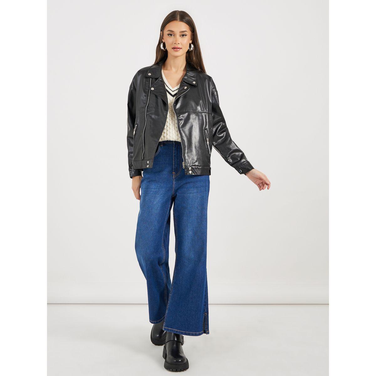 Styli Regular Fit Regular Length Biker Jacket-women-winterwear-coatsandjackets-jackets-image-2
