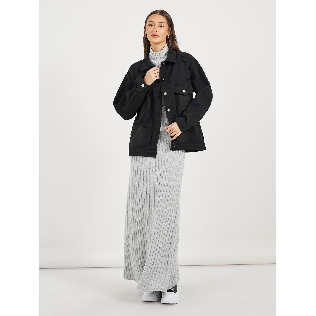 Styli Oversized Regular Length Faded Denim Jacket-women-winterwear-coatsandjackets-jackets-image-2