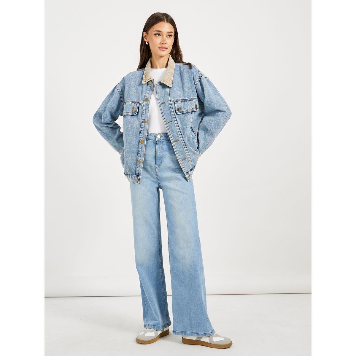 Styli Oversized Longline Denim Jacket-women-winterwear-coatsandjackets-jackets-image-2