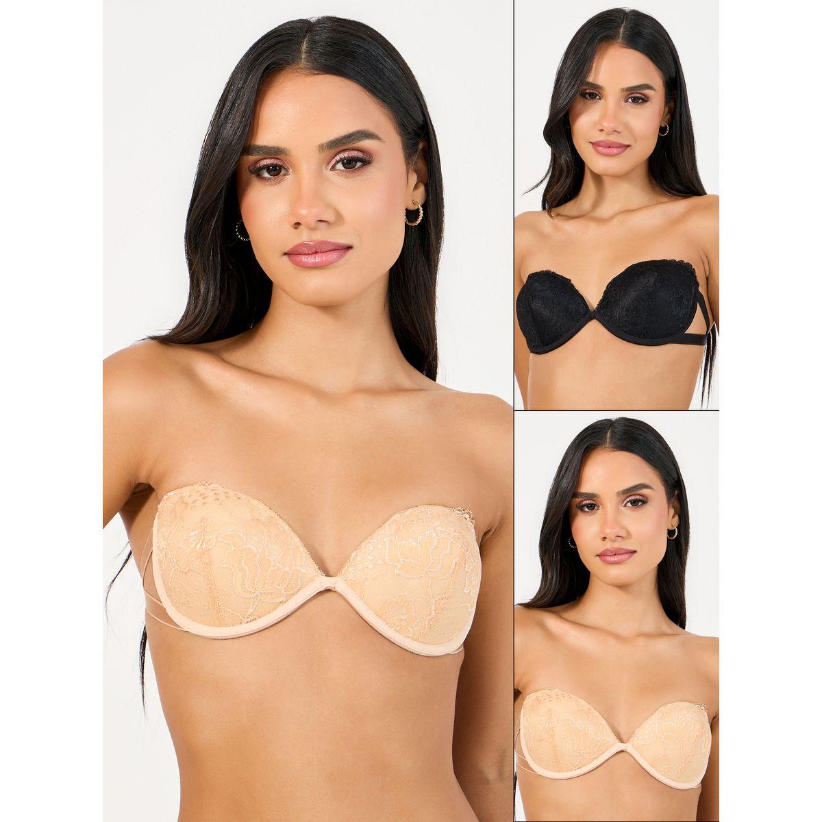 Styli Pack of 2 - Padded Wired All Over Lace Strapless Bra-women-clothing-lingerie-bras-image-1