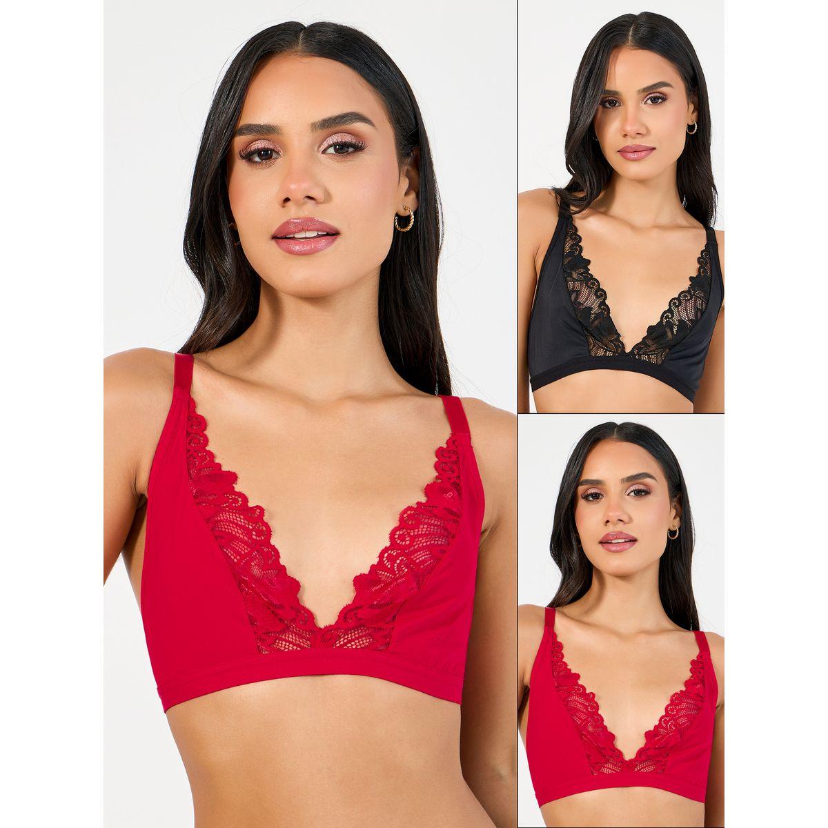 Styli Pack of 2 - Non Padded Non Wired Scalloped Lace Edge Bralette-women-clothing-lingerie-bras-image-1