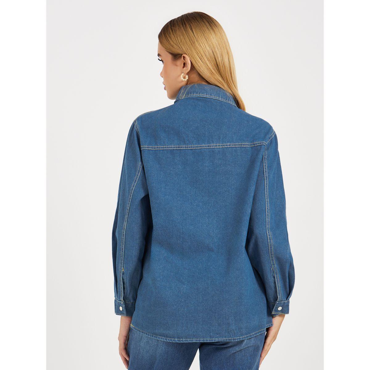 بلوزة دنيم فضفاضة مع جيوب بغطاء-women-clothing-shirtsandblouses-shirts-image-5