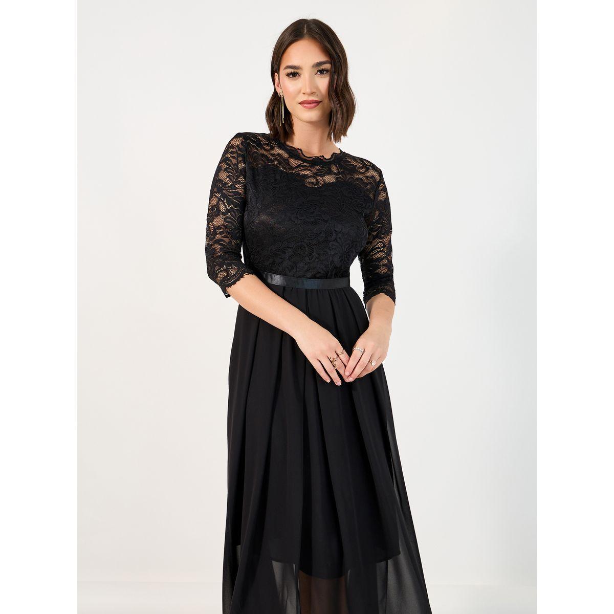 Styli Lace Insert 3/4th Sleeves A-Line Midi Dress-women-clothing-dresses-image-2