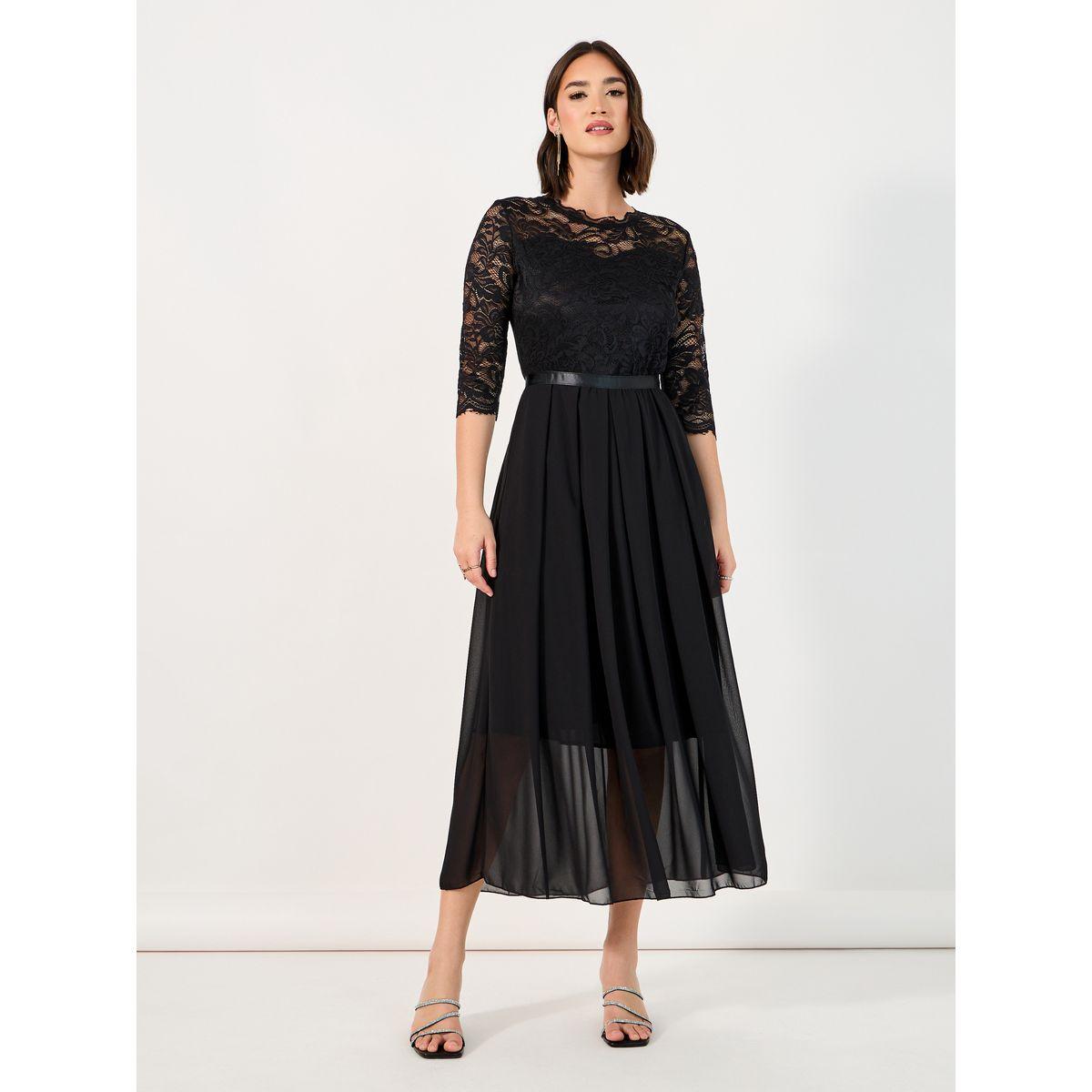 Styli Lace Insert 3/4th Sleeves A-Line Midi Dress-women-clothing-dresses-image-4
