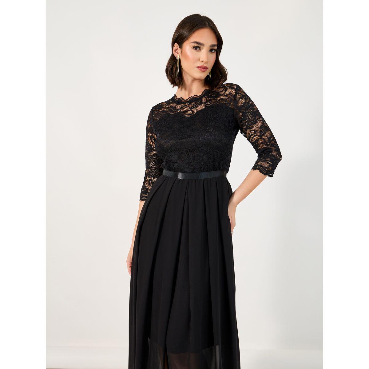 Styli Lace Insert 3/4th Sleeves A-Line Midi Dress-women-clothing-dresses-image-5