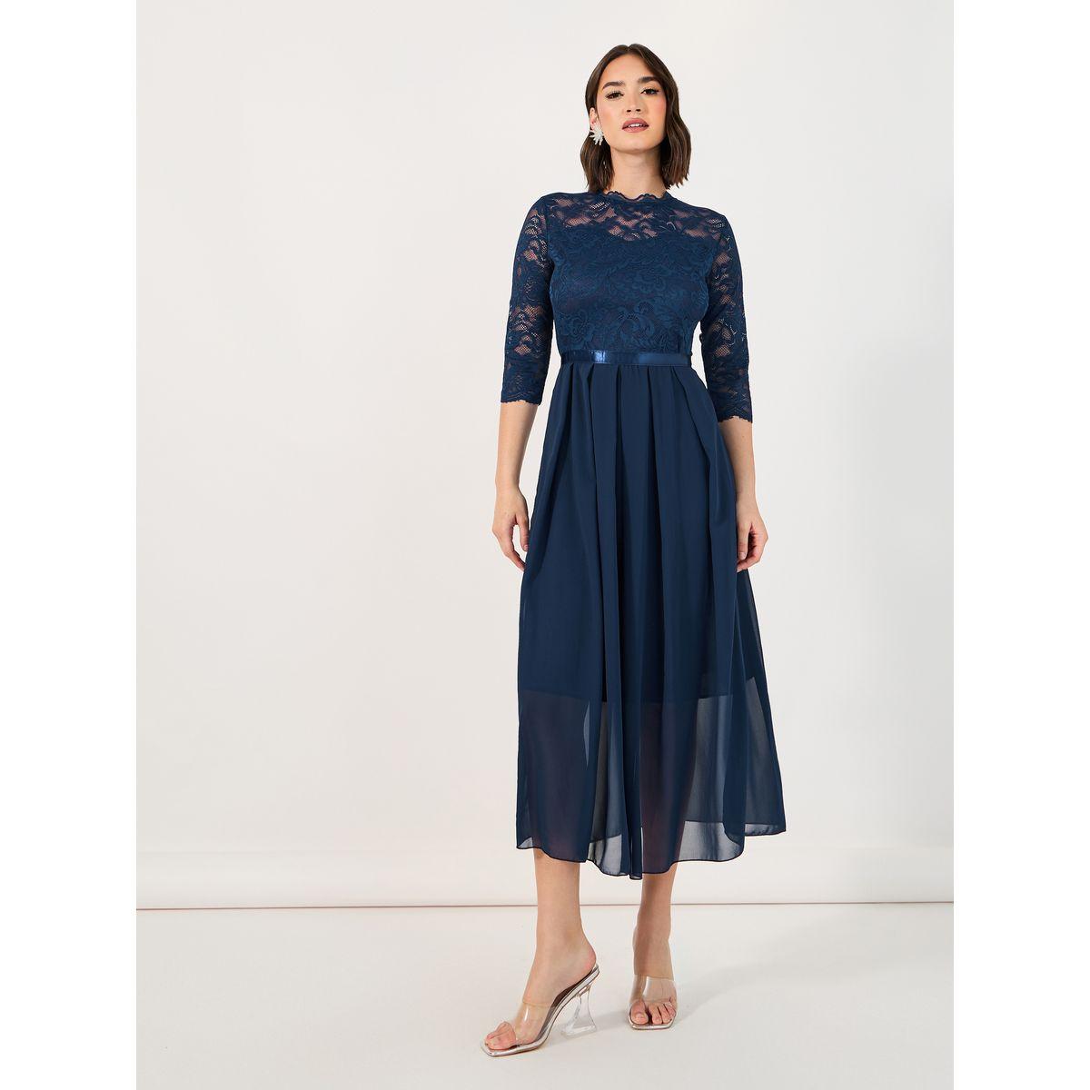 فستان ميدي بتفاصيل دانتيل وأكمام 3/4-women-clothing-dresses-image-1