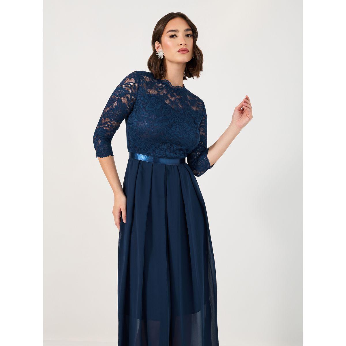 فستان ميدي بتفاصيل دانتيل وأكمام 3/4-women-clothing-dresses-image-2