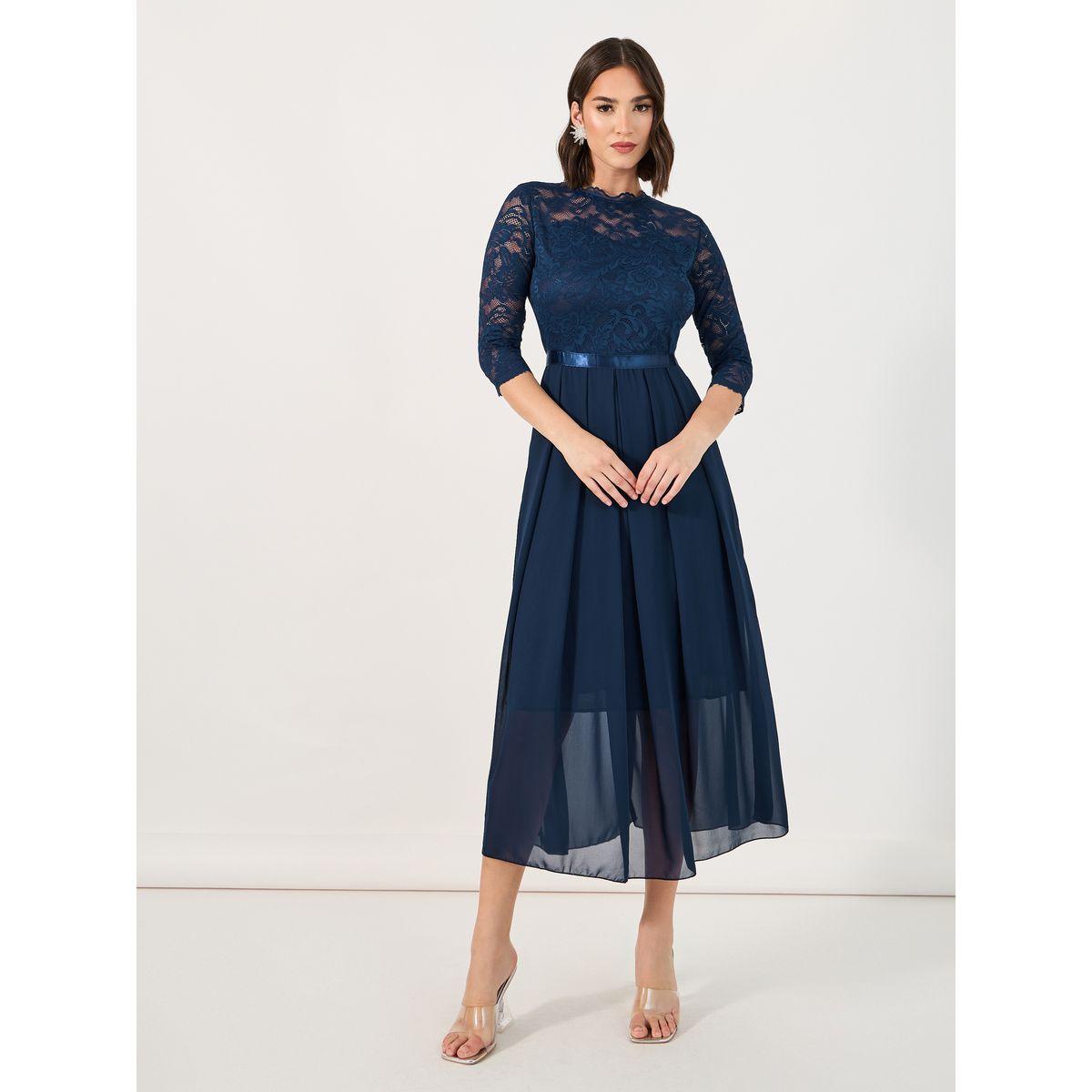 فستان ميدي بتفاصيل دانتيل وأكمام 3/4-women-clothing-dresses-image-4