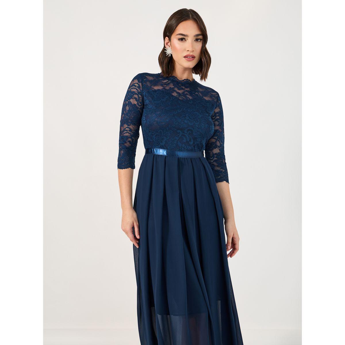 Styli Lace Insert 3/4th Sleeves A-Line Midi Dress-women-clothing-dresses-image-5