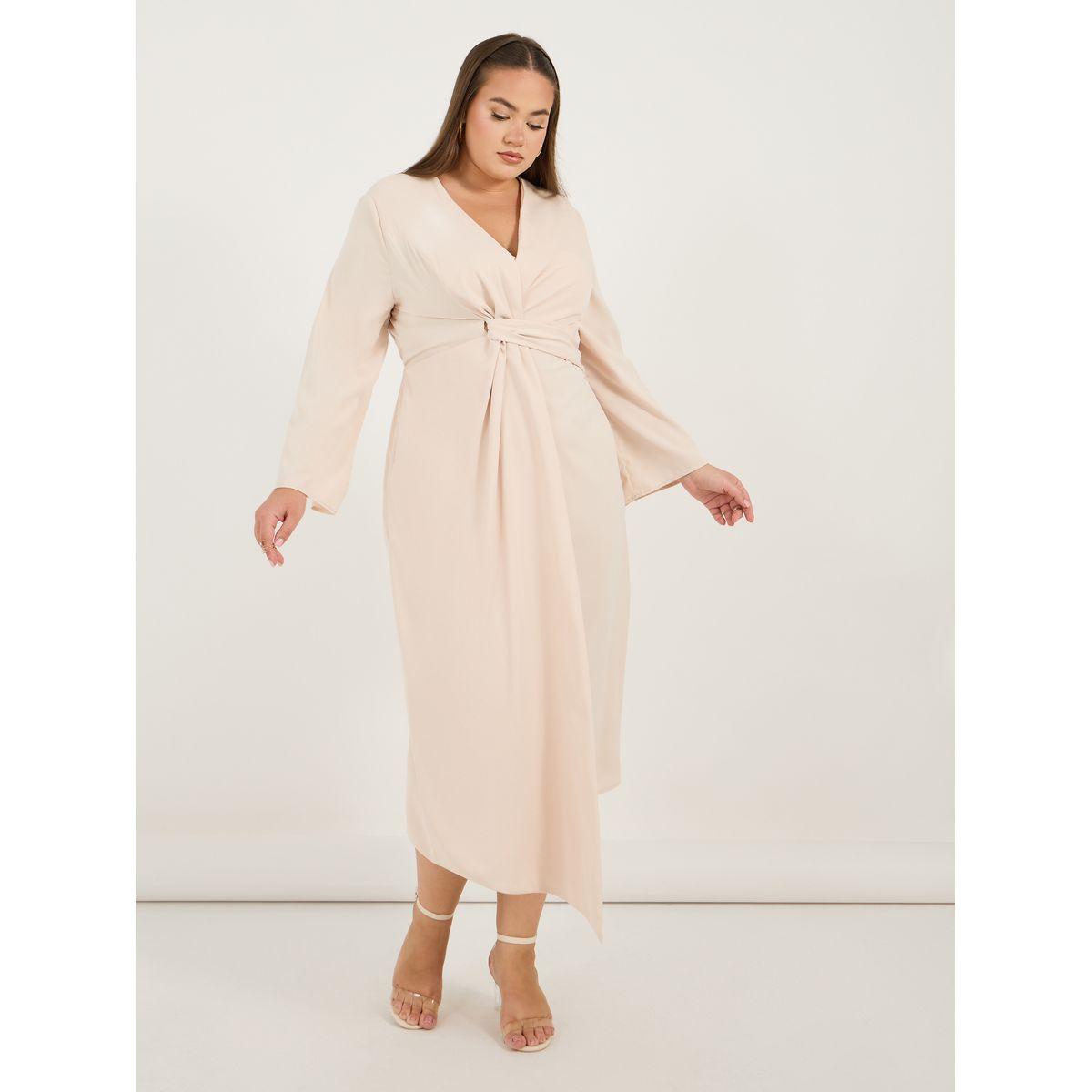 Styli Plus Size Solid Long Sleeves Wrap Front Midi Dress-women-clothing-dresses-image-4