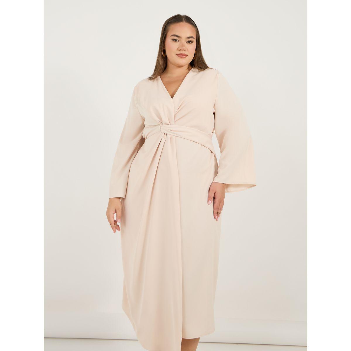 Styli Plus Size Solid Long Sleeves Wrap Front Midi Dress-women-clothing-dresses-image-5