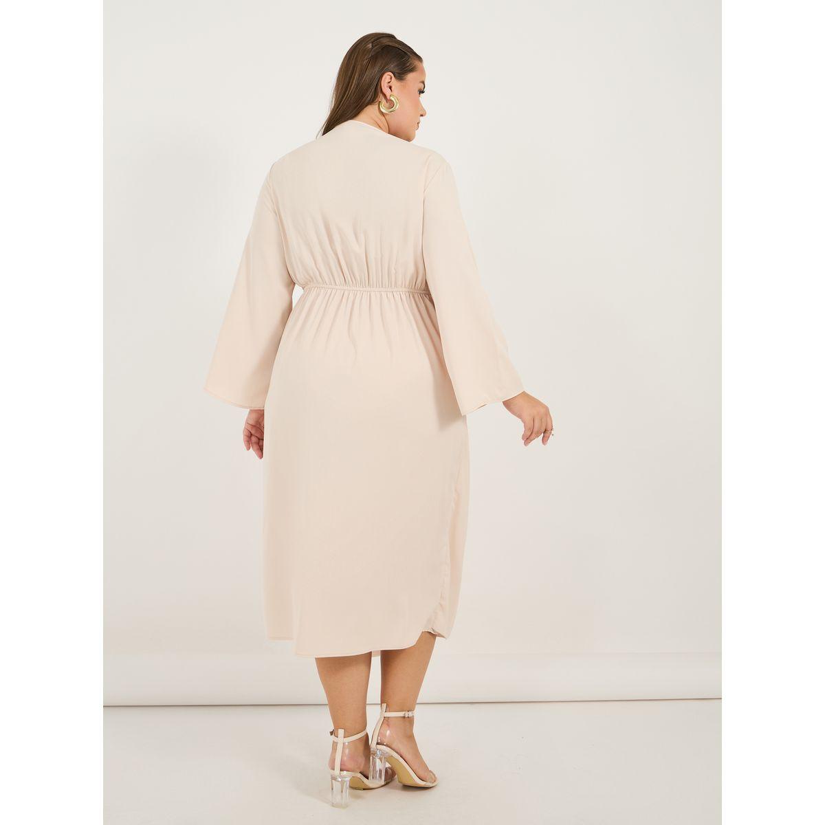 Styli Plus Size Solid Long Sleeves Wrap Front Midi Dress-women-clothing-dresses-image-6