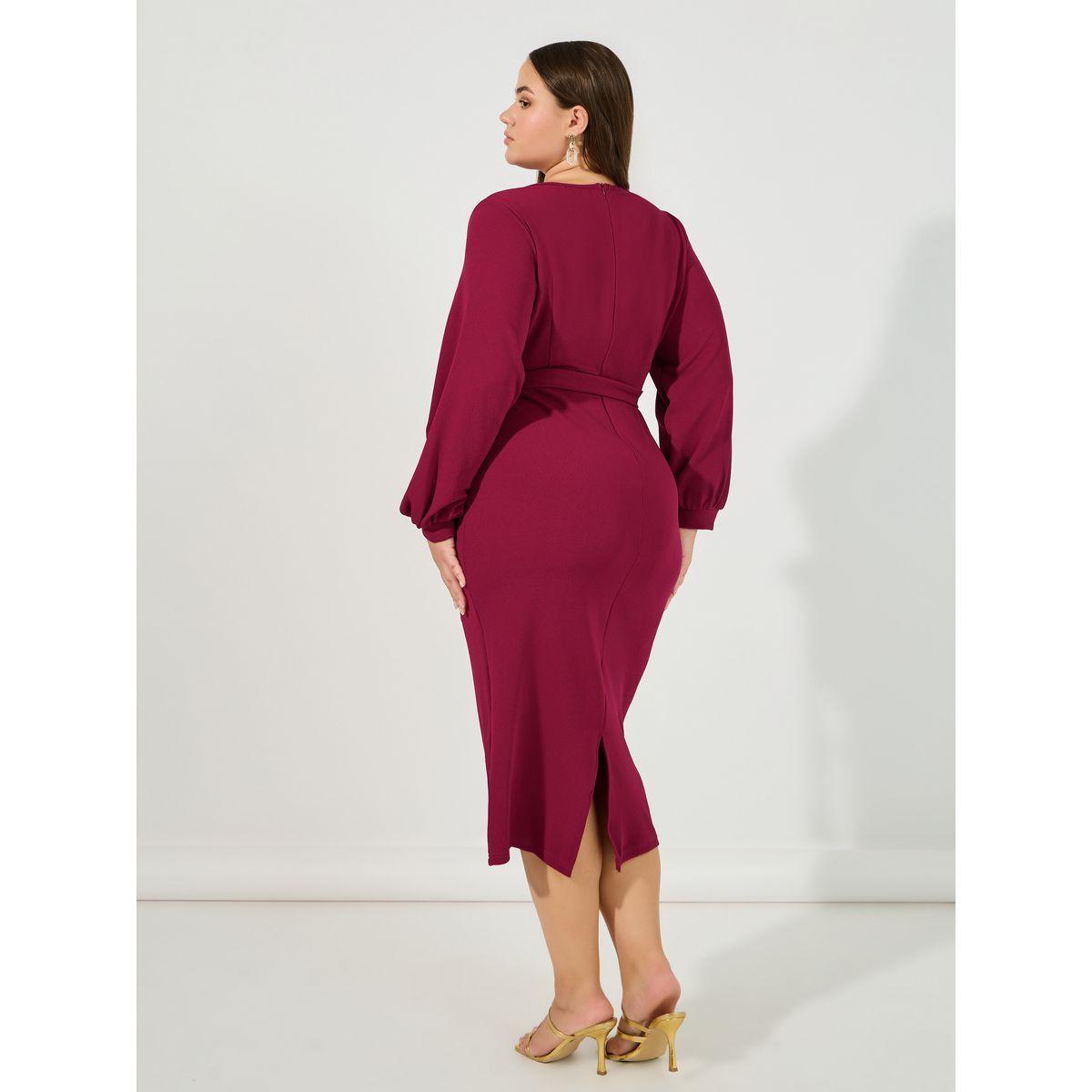 Styli Plus Size Tie Belt Wrap Front Maxi Dress-women-clothing-dresses-image-4