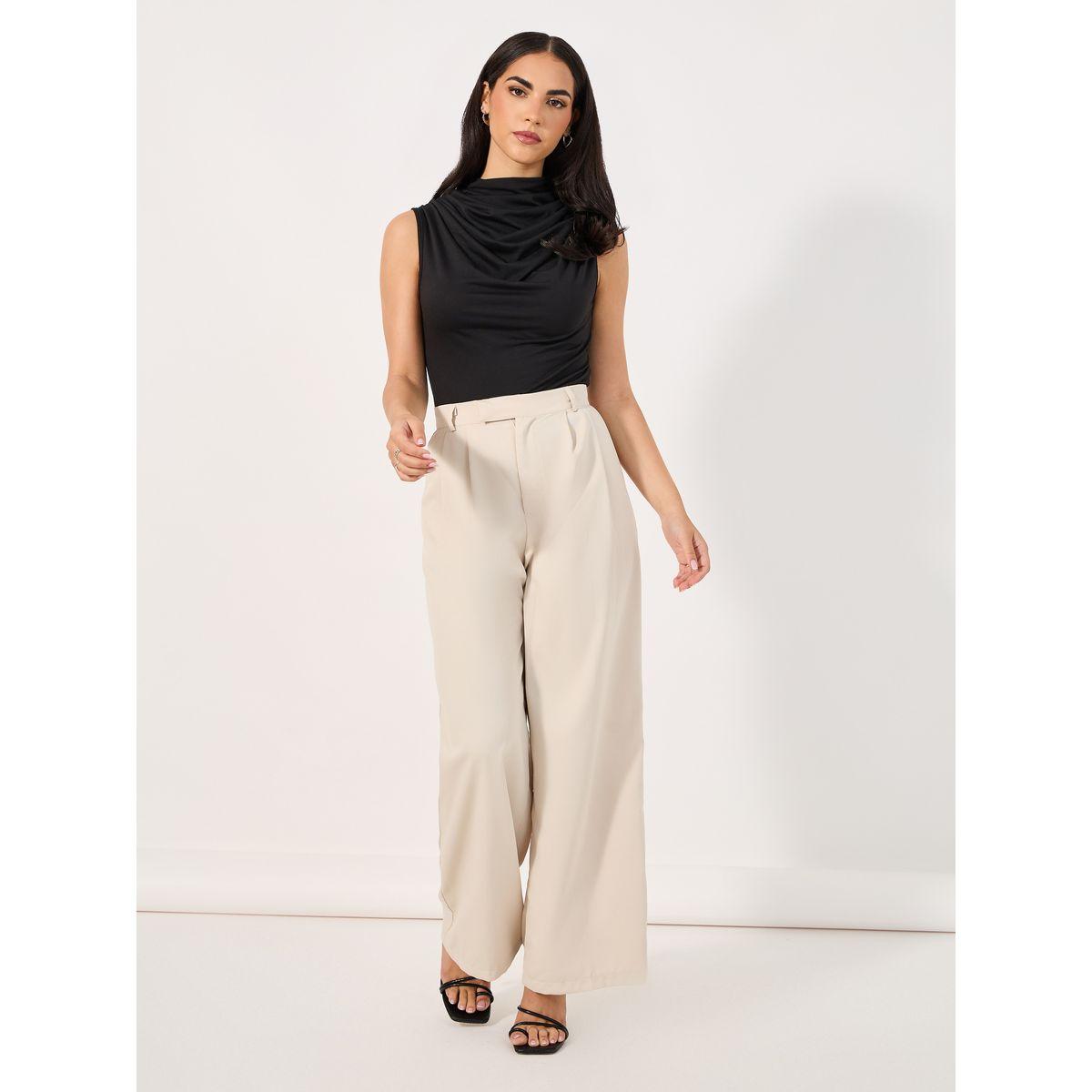 Styli High Rise Pleat Front Detail Wide Leg Trouser-women-clothing-bottoms-trousers-image-1