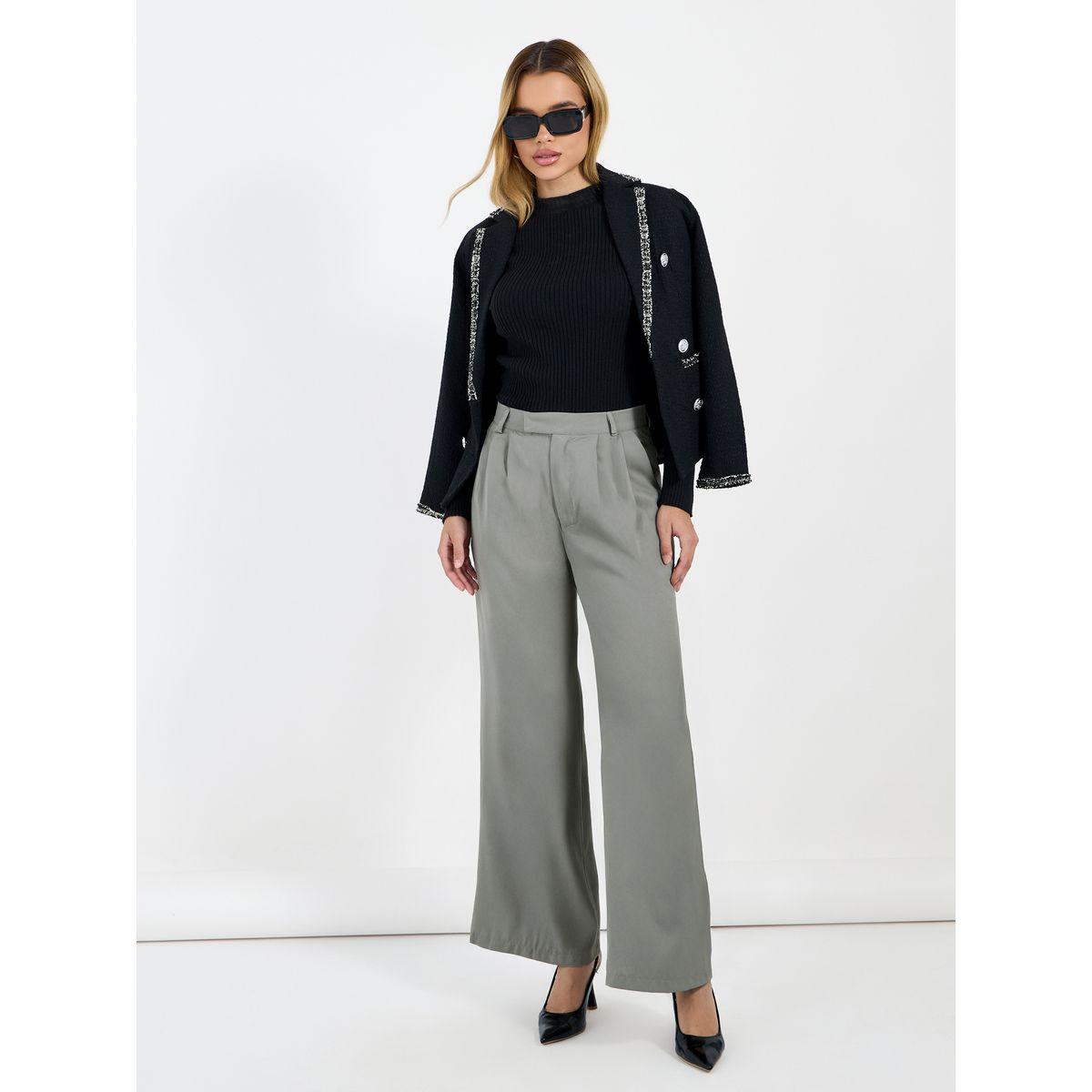 بنطال بأرجل واسعة وخصر عالي مع كسرات-women-clothing-bottoms-trousers-image-1