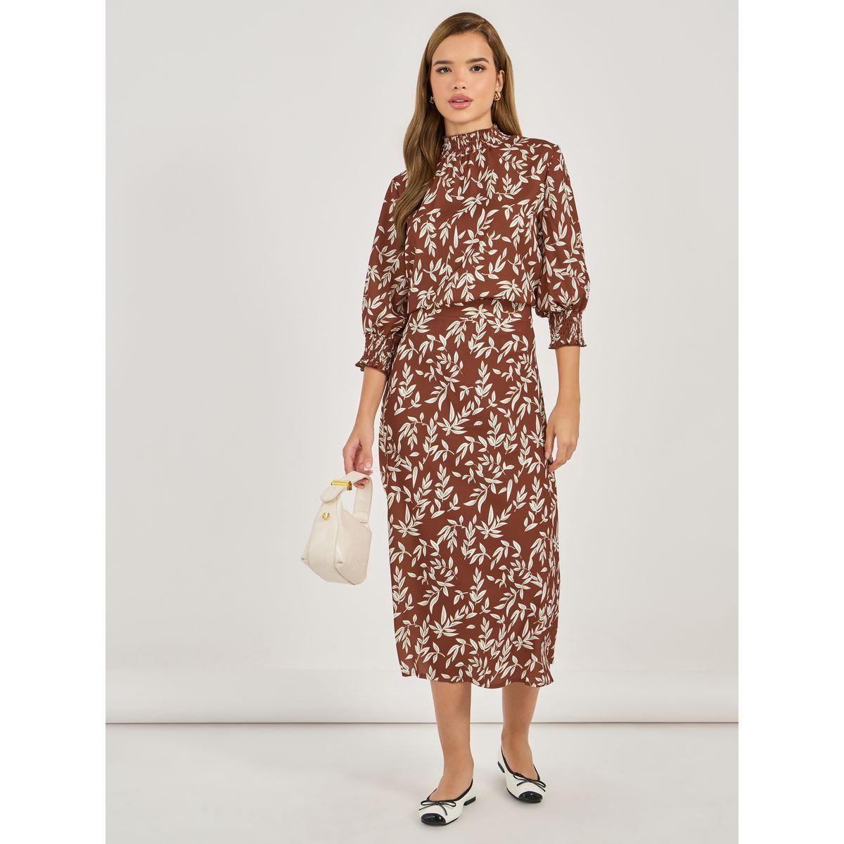 Styli Floral Print A-Line Midi Skirt-women-clothing-bottoms-skirts-image-1