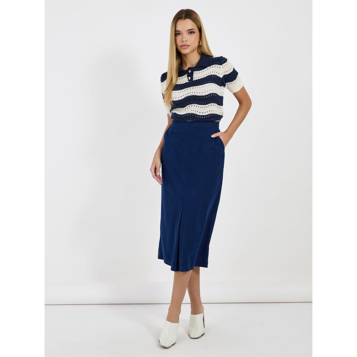 Styli Corduroy Midi Skirt with Concealed Zip-women-clothing-bottoms-skirts-image-1