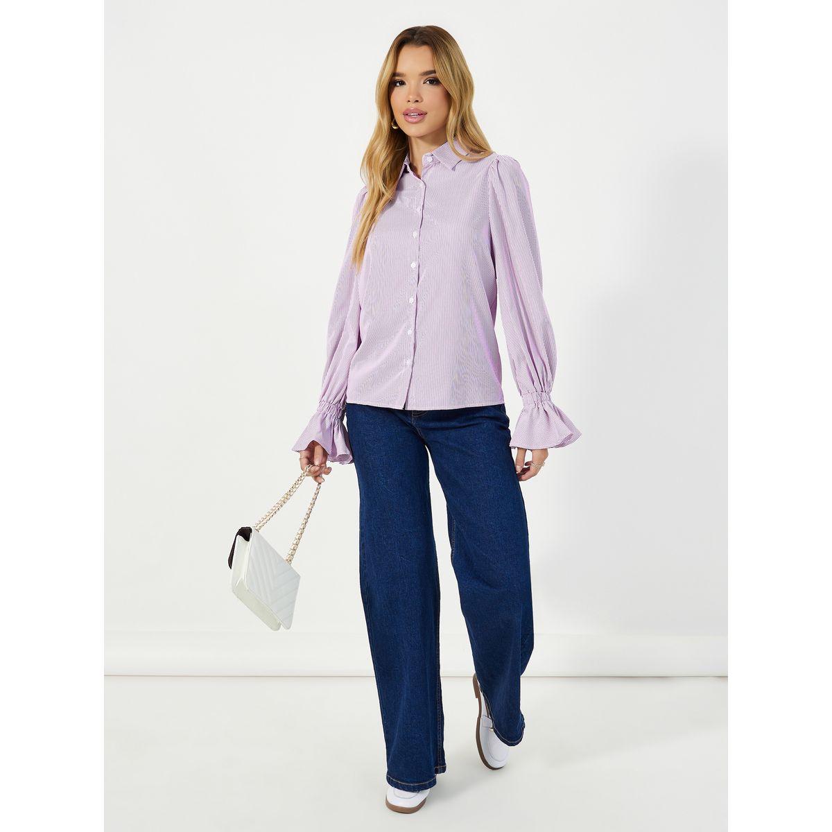 بلوزة مخططة بقصة عادية وأكمام طويلة-women-clothing-shirtsandblouses-shirts-image-2