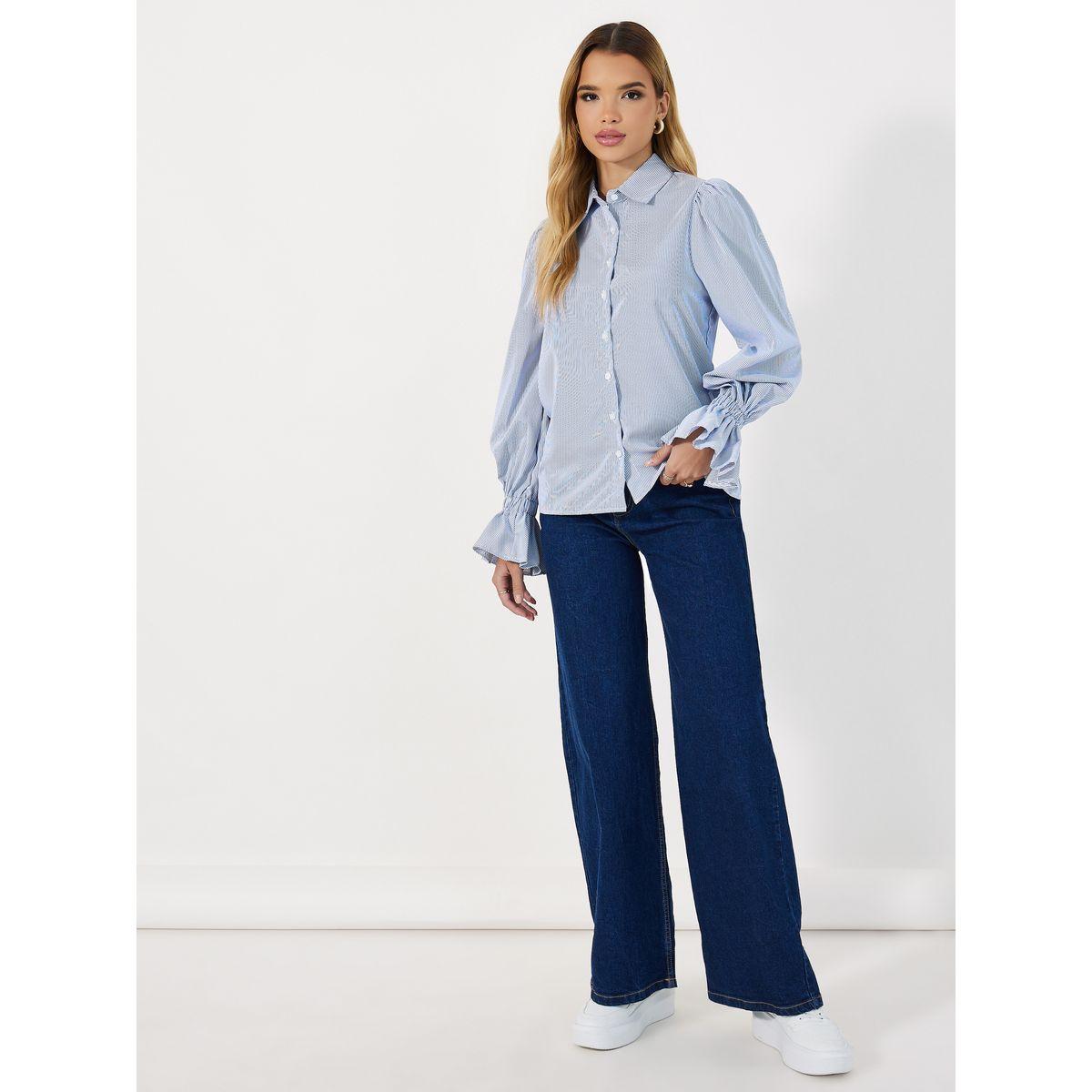 بلوزة مخططة بأكمام جرس مع أزرار-women-clothing-shirtsandblouses-shirts-image-2