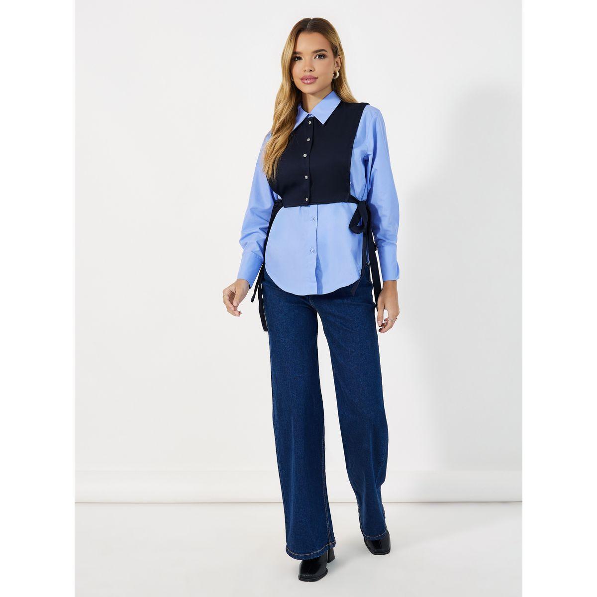 بلوزة بقصة واسعة وتفاصيل مُتباينة مع أربطة-women-clothing-shirtsandblouses-shirts-image-2