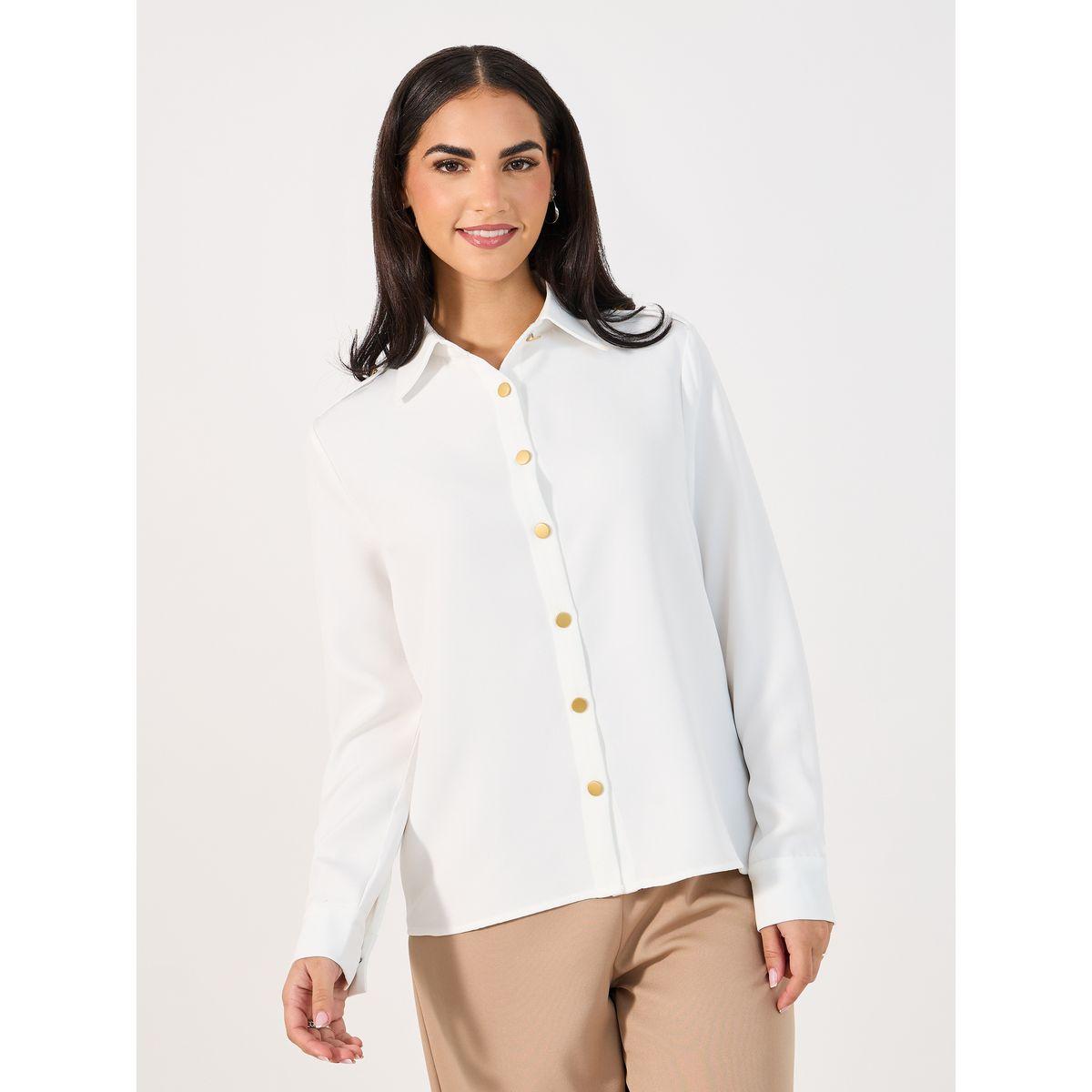 Styli Loose Fit Utility Shirt with Matte Golden Buttons-women-clothing-shirtsandblouses-shirts-image-1