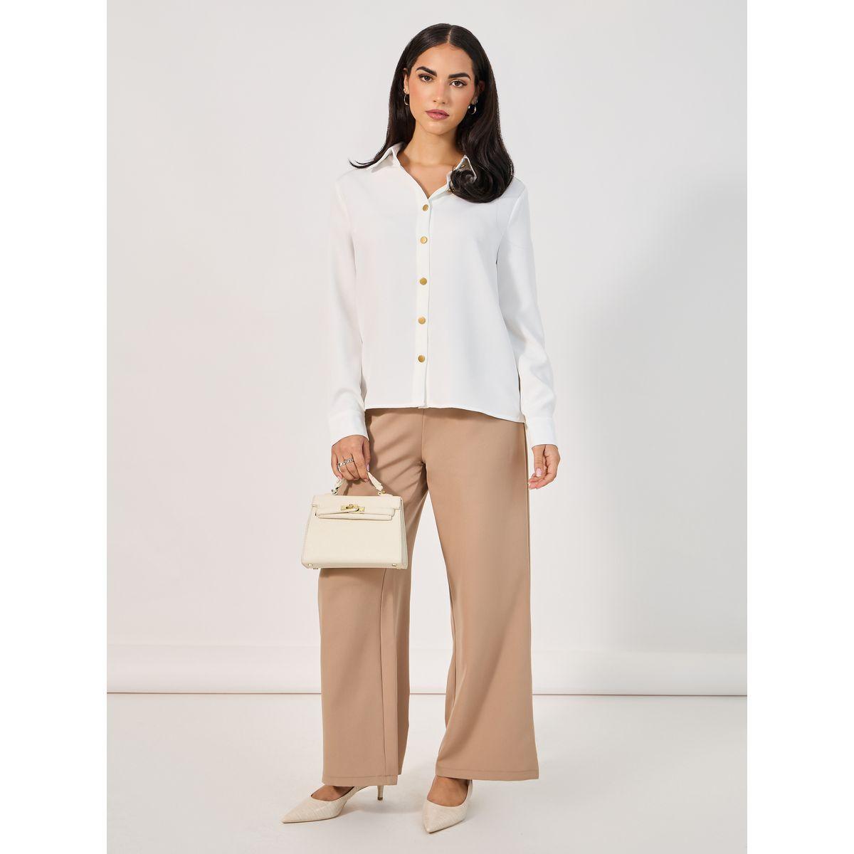 Styli Loose Fit Utility Shirt with Matte Golden Buttons-women-clothing-shirtsandblouses-shirts-image-2