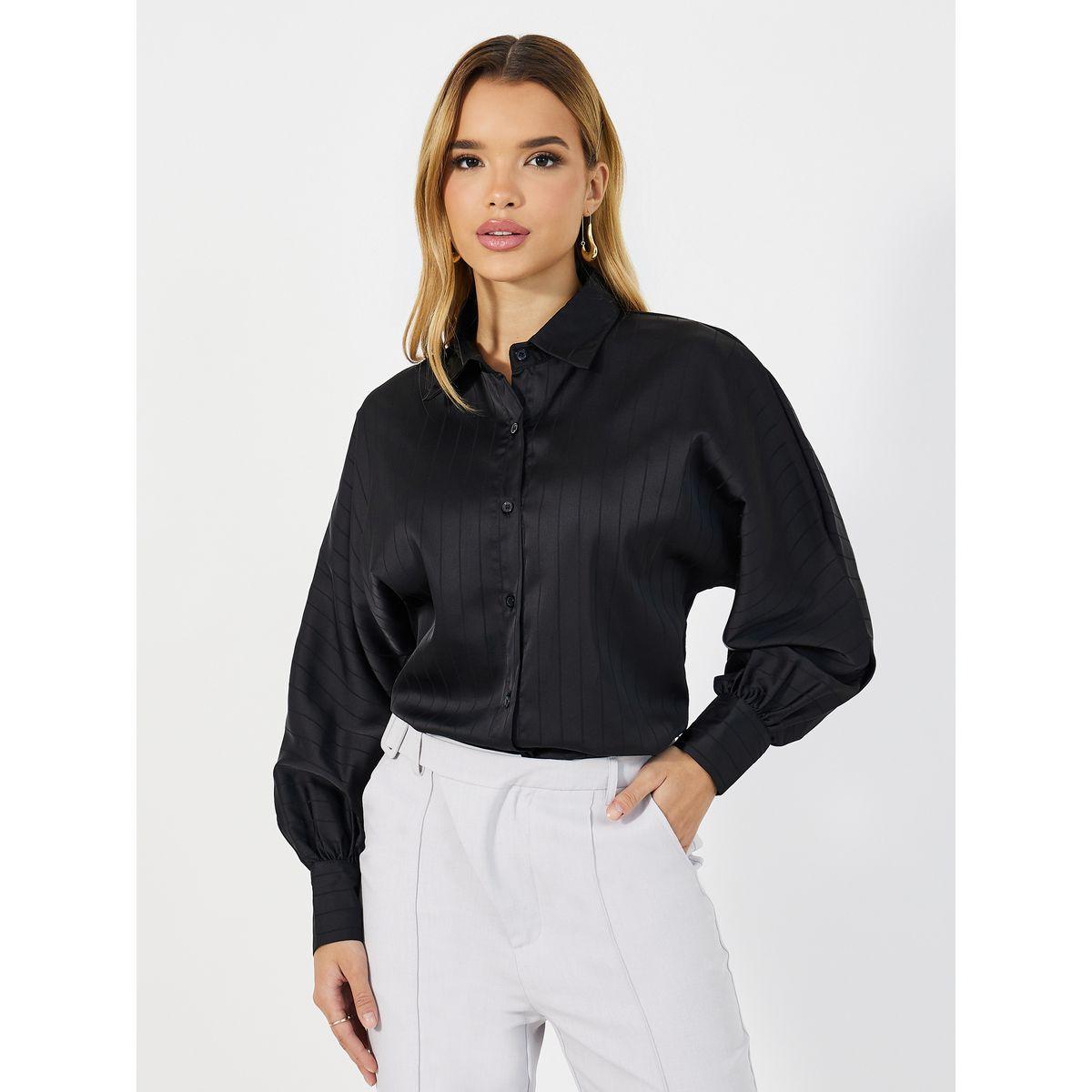 بلوزة مخططة بقصة واسعة وأزرار غلق-women-clothing-shirtsandblouses-shirts-image-1