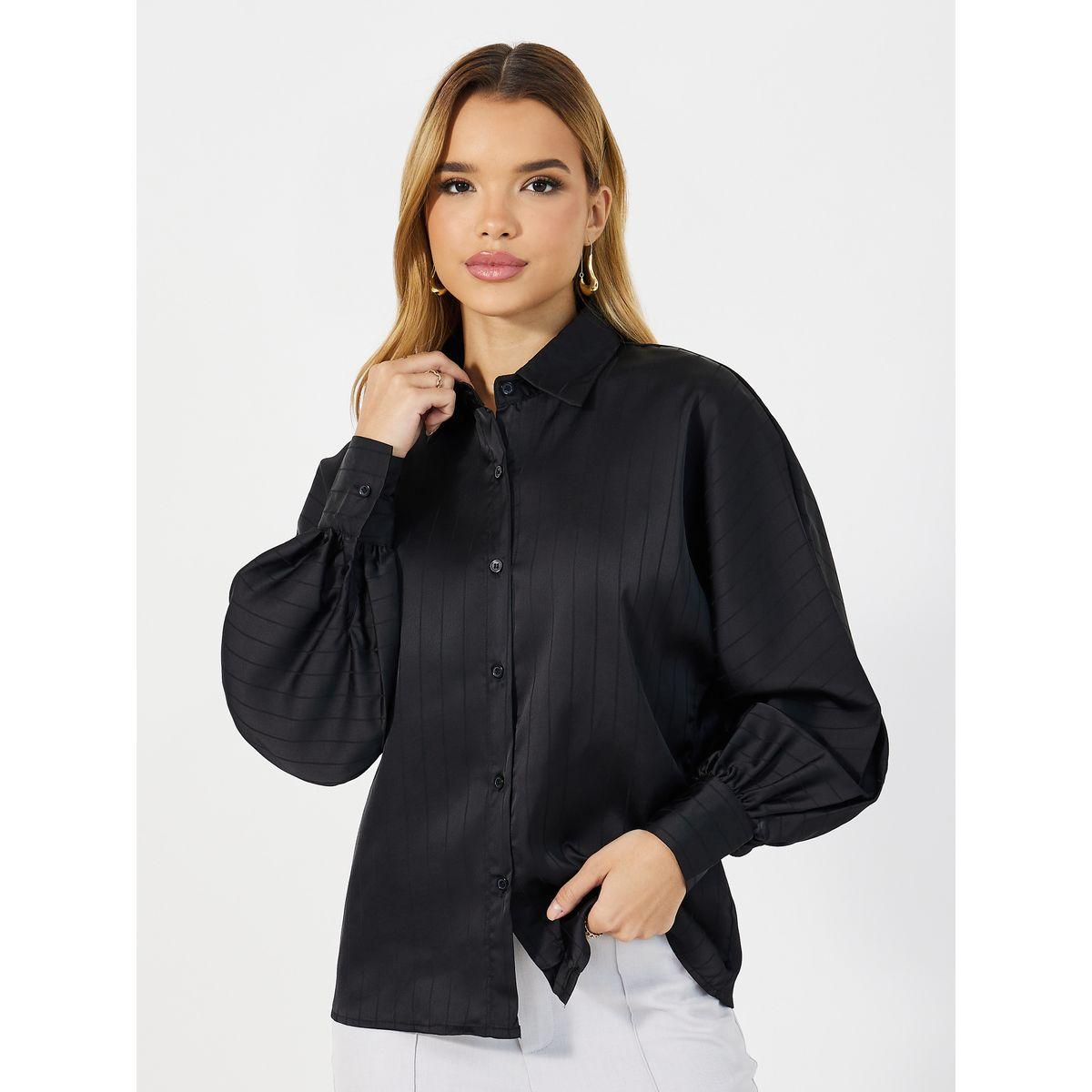 بلوزة مخططة بقصة واسعة وأزرار غلق-women-clothing-shirtsandblouses-shirts-image-3