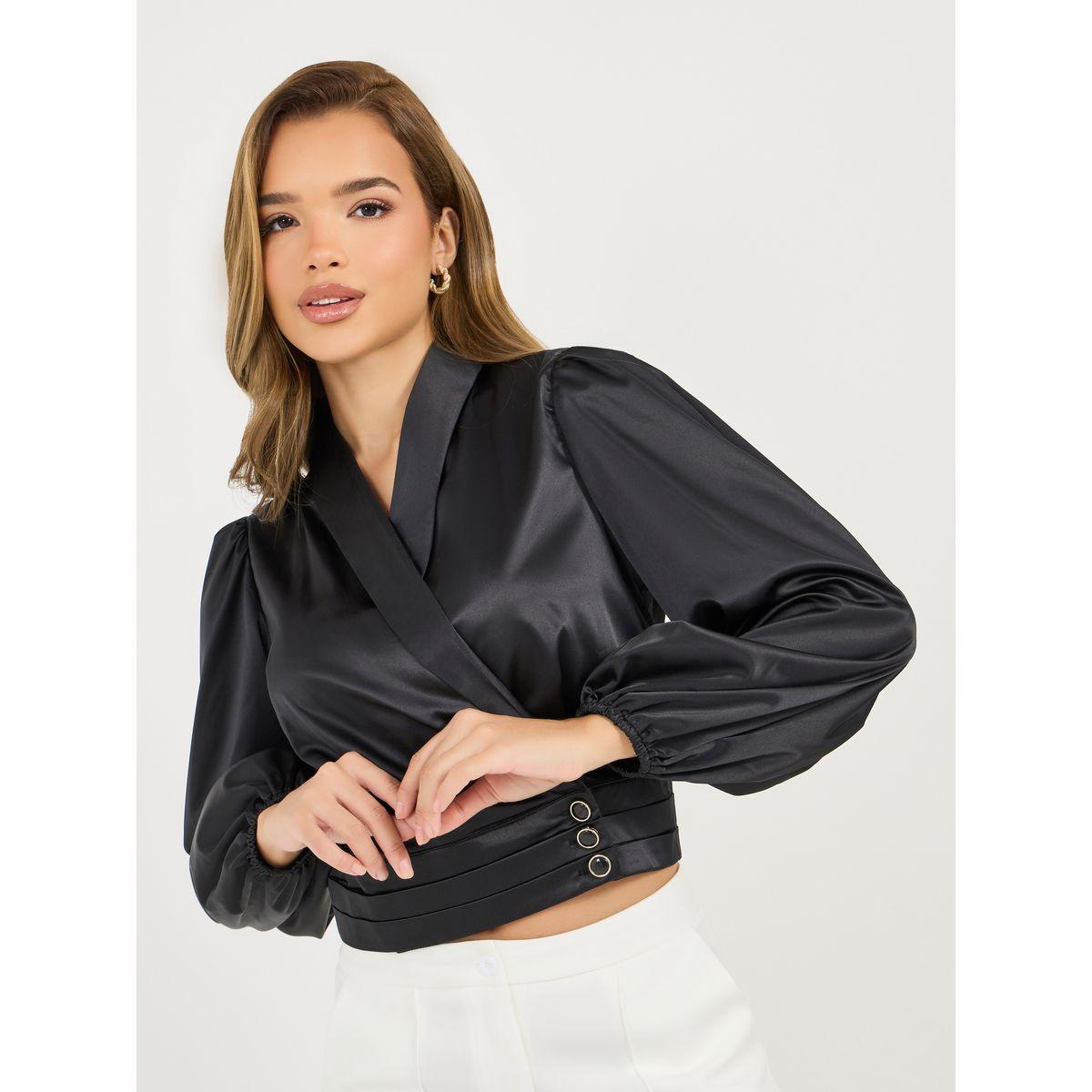 Styli Shawl Collar Balloon Sleeves Wrap Top-women-clothing-shirtsandblouses-blouses-image-1