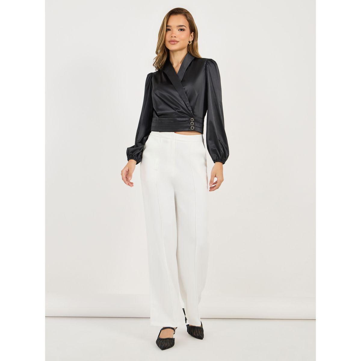 Styli Shawl Collar Balloon Sleeves Wrap Top-women-clothing-shirtsandblouses-blouses-image-2