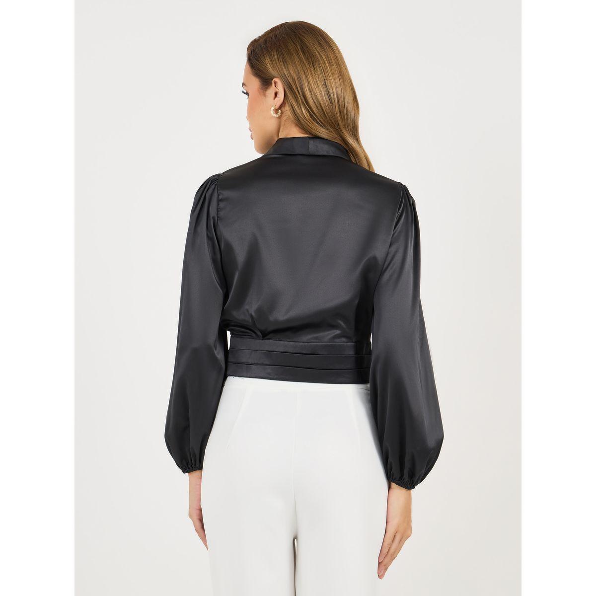 بلوزة بنمط لف وياقة شال مع أكمام بالون-women-clothing-shirtsandblouses-blouses-image-4