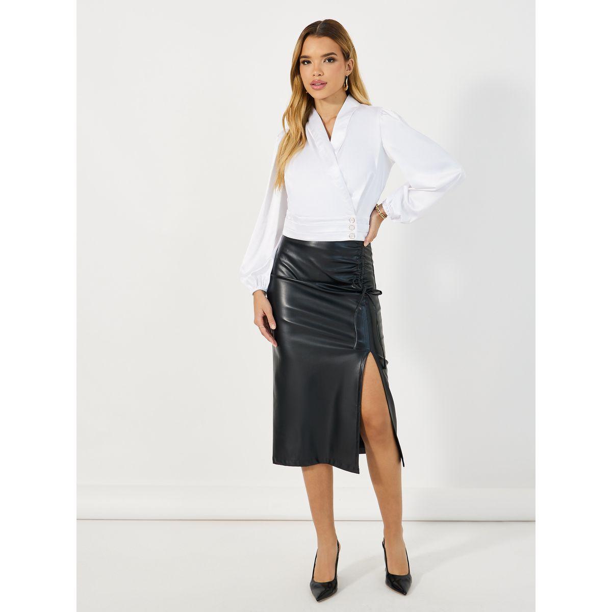 Styli Wrap Top with Shawl collar & Balloon Sleeves-women-clothing-shirtsandblouses-blouses-image-2