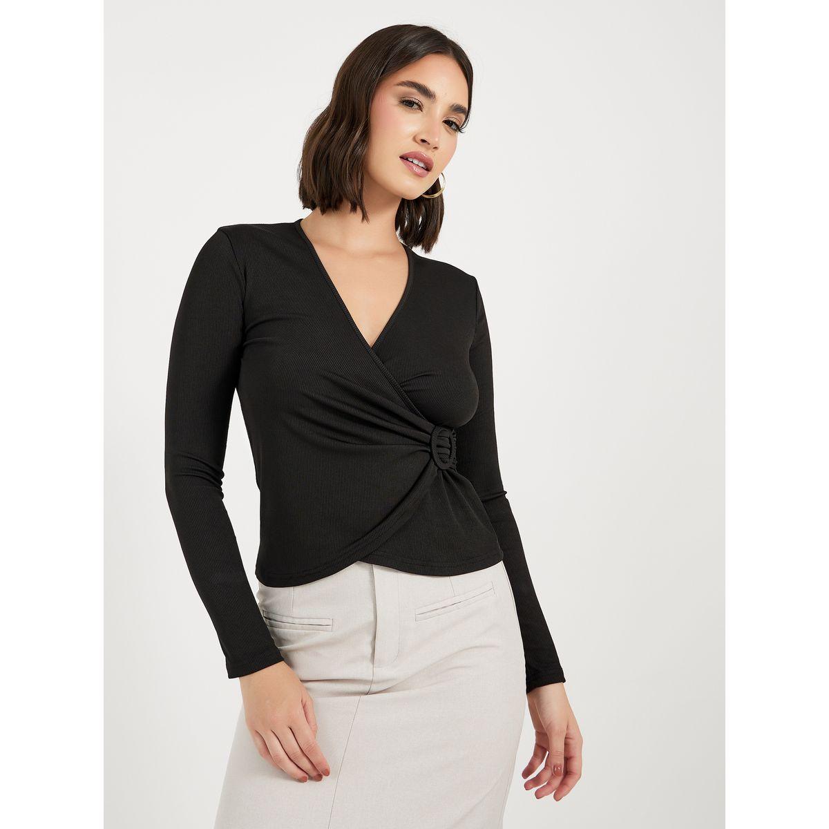 بلوزة محبوكة بنمط لف مع مشبك غلق-women-clothing-shirtsandblouses-blouses-image-1