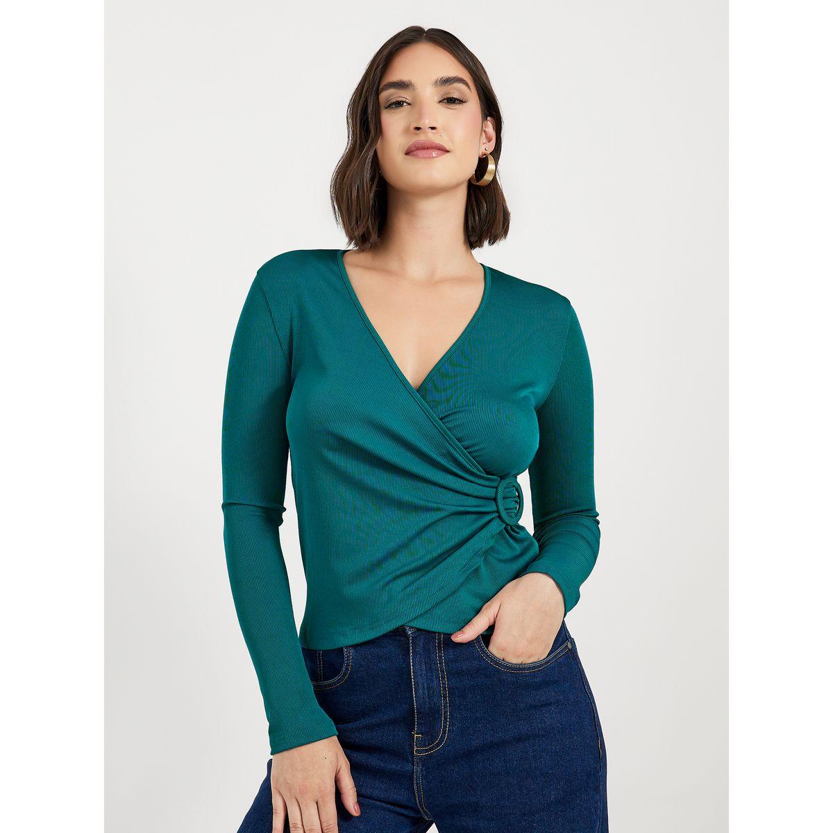 بلوزة محبوكة بنمط لف مع مشبك غلق-women-clothing-shirtsandblouses-blouses-image-1