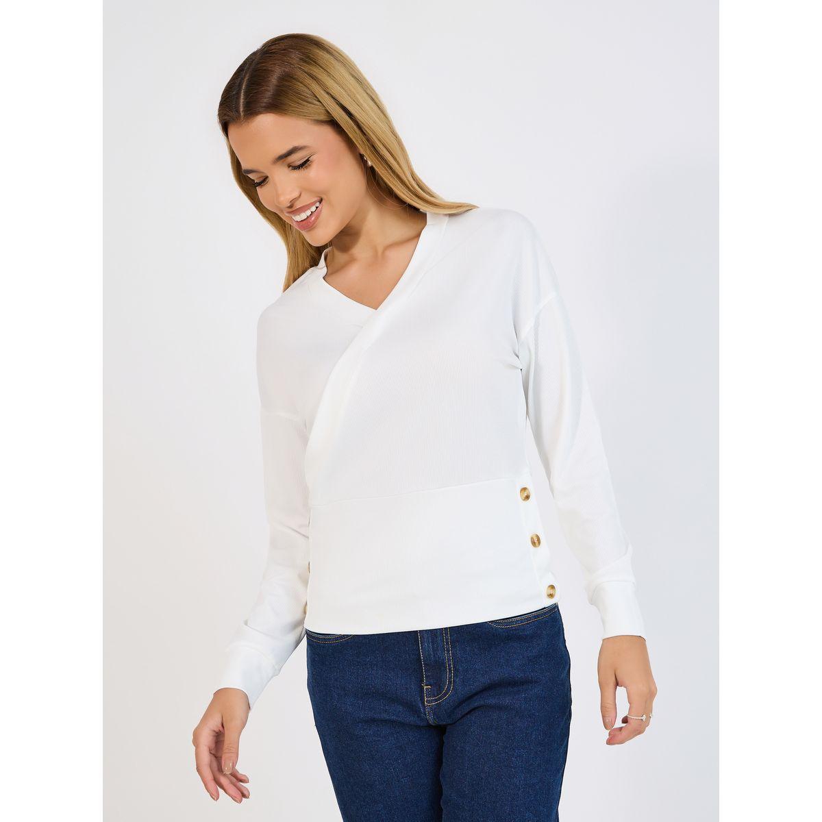Styli Side Button Detail Wrap Front Knit Top-women-clothing-shirtsandblouses-blouses-image-1